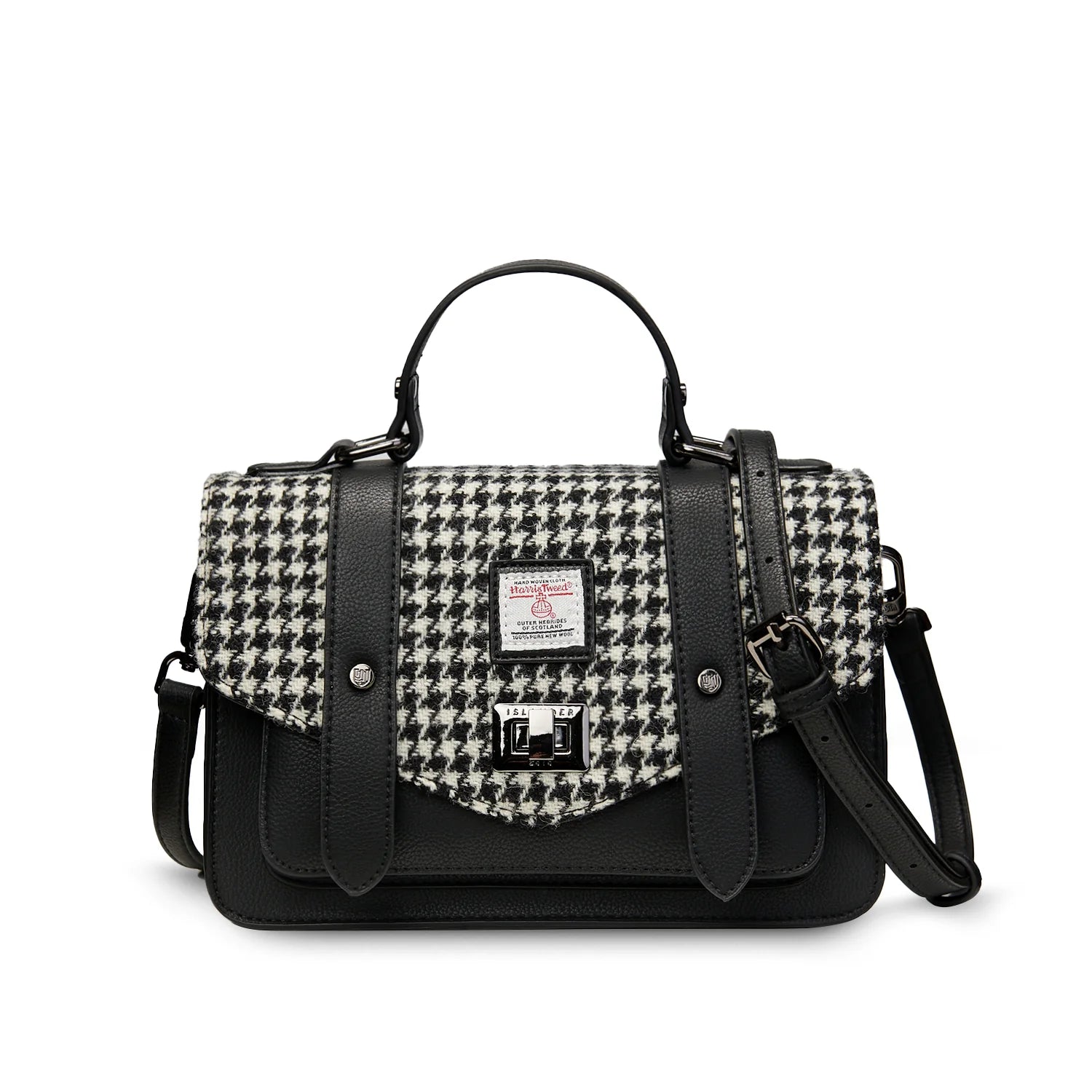 Stylish Medium Dogtooth Print Satchel Bag for Women - Fashionable Crossbody & Shoulder Purse for Work, Travel & Everyday Use