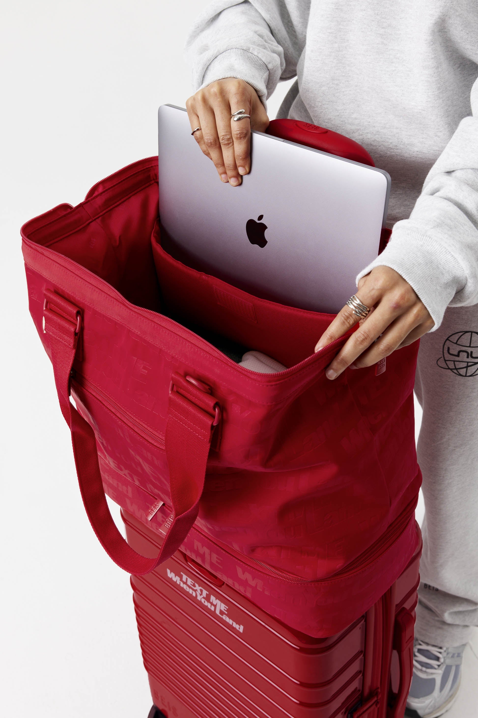 Mini Weekender Bag in Text Me Red - Stylish & Compact Travel Duffel for Weekend Getaways, Gym, or Overnight Trips