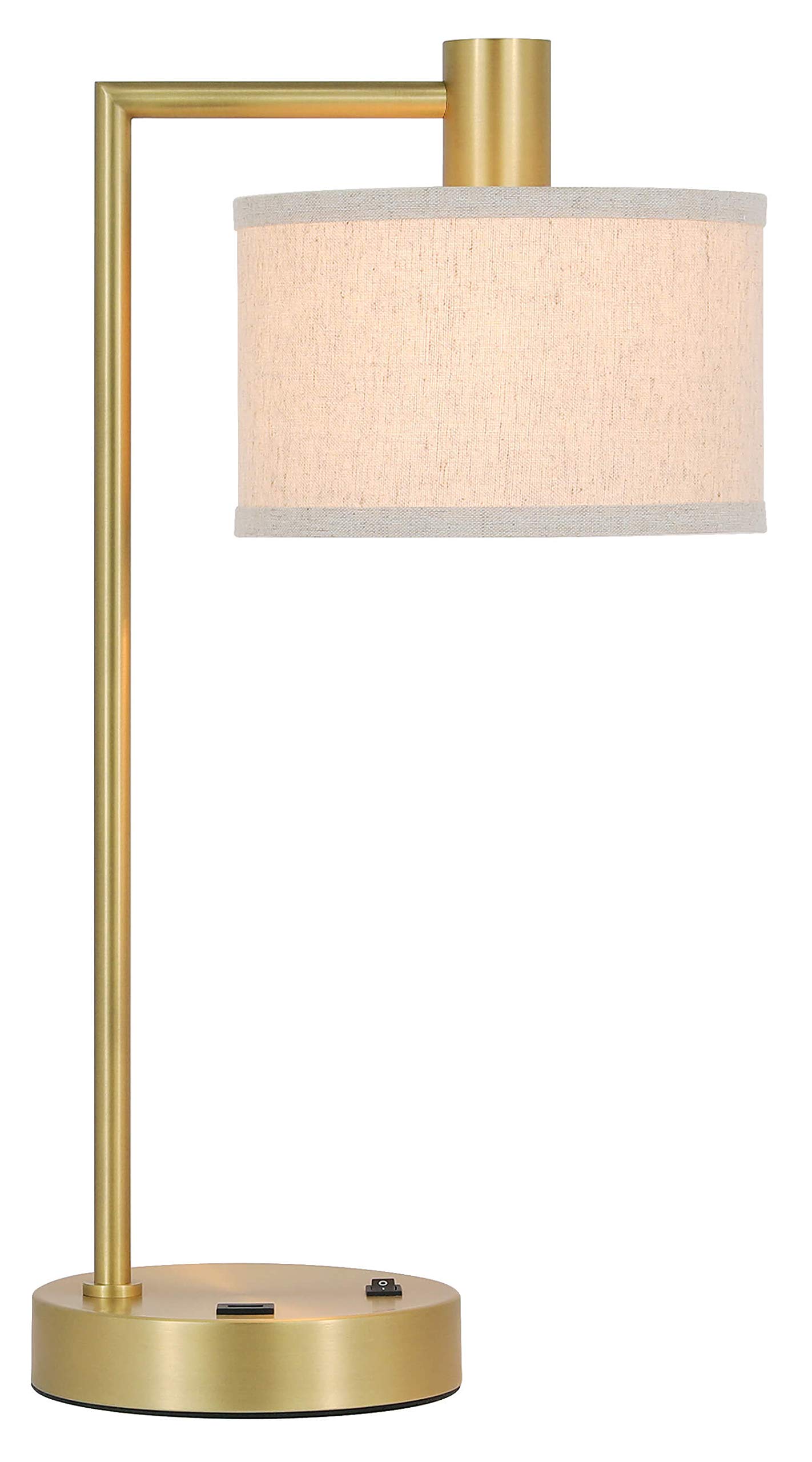 Modern USB Desk Lamp with Fabric Shade - Satin Brass Finish Bedside Table Lamp for Bedroom, Living Room & Office | Adjustable Lighting for Reading, Working & Relaxing | XB-TL1230-SB