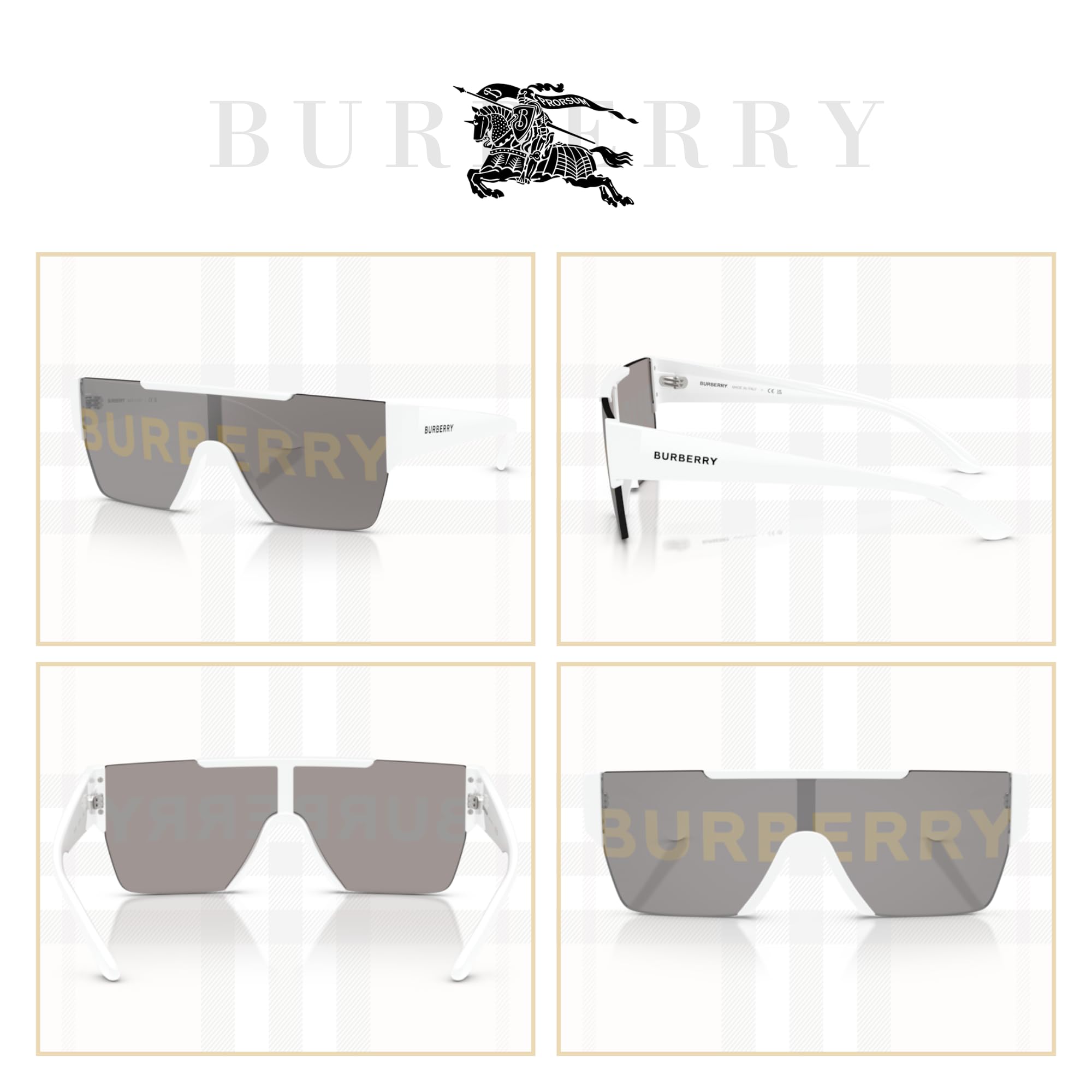 BURBERRY BE4291 Men's Rectangle Sunglasses with UV Protection - Premium Designer Eyewear Bundle Includes iWear Cleaning Kit | Perfect for Outdoor Activities, Travel & Fashion Accessories