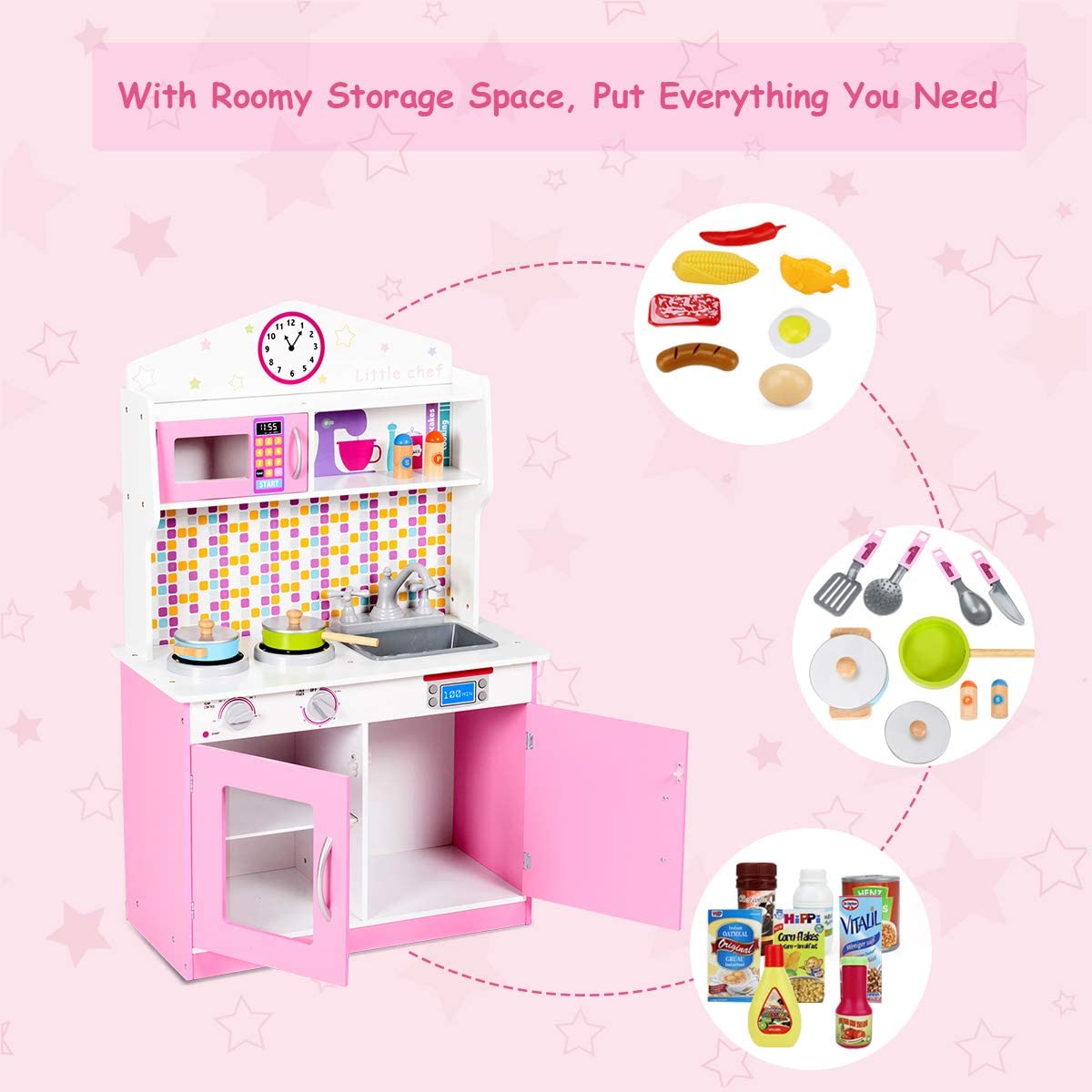MAT EXPERT Kids Wooden Chef Pretend Play Kitchen Set with Removable Sink, Cookware, Microwave & Storage - Educational Toy for Boys & Girls Ages 3+ - Perfect for Pretend Cooking, Role Play & Early Learning at Home or Preschool