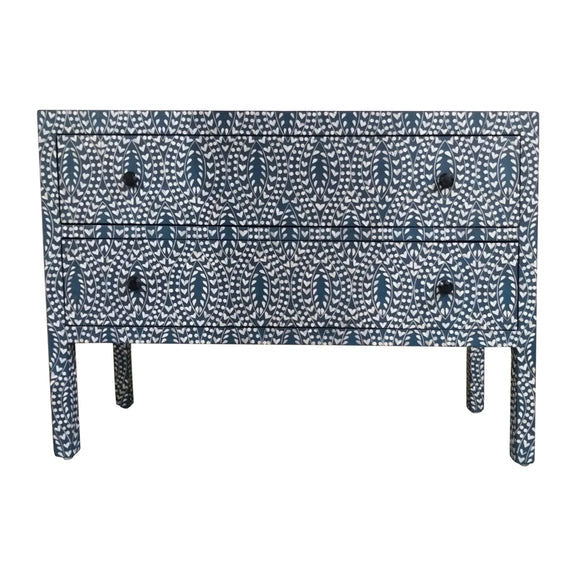 Handmade Blue Floral Bone Inlay Dresser - Luxury Vintage Wooden Chest of Drawers for Bedroom & Living Room Storage | Perfect for Home Decor & Organizing Clothes