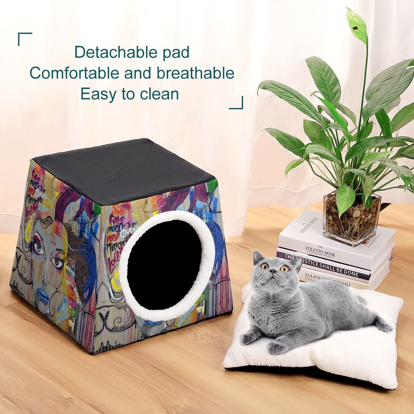 Custom Printed Cat Cube Condo - Personalized Indoor Cat House & Pet Bed Sofa Cave - Cozy Habitat for Cats with Fun Character Designs - Perfect for Home, Apartment & Office Use