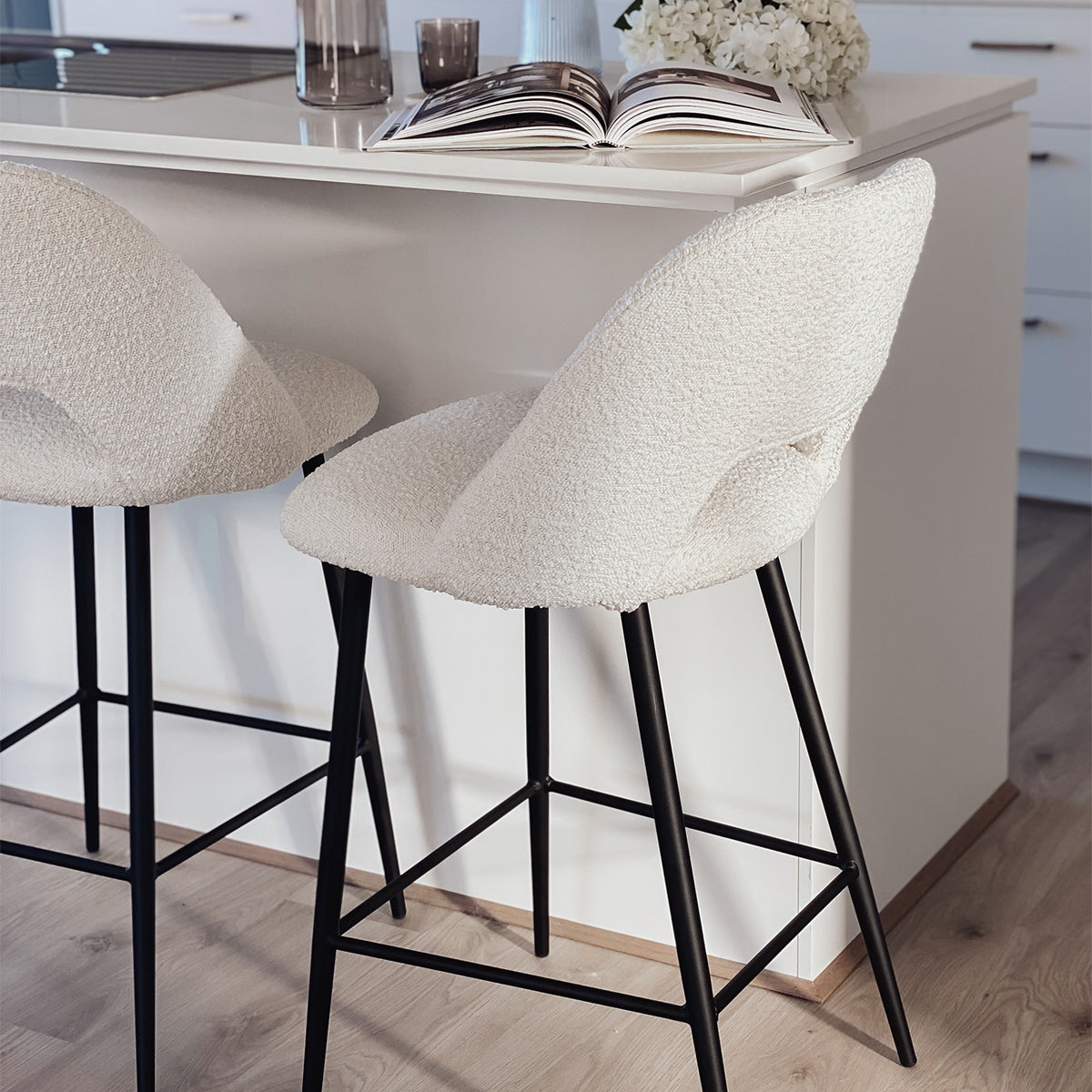 Belmont Boucle Bar Stool - Modern Upholstered Counter Height Stool with Swivel Base for Kitchen Island, Breakfast Nook & Home Bar - Comfortable & Stylish Seating for Dining & Entertaining