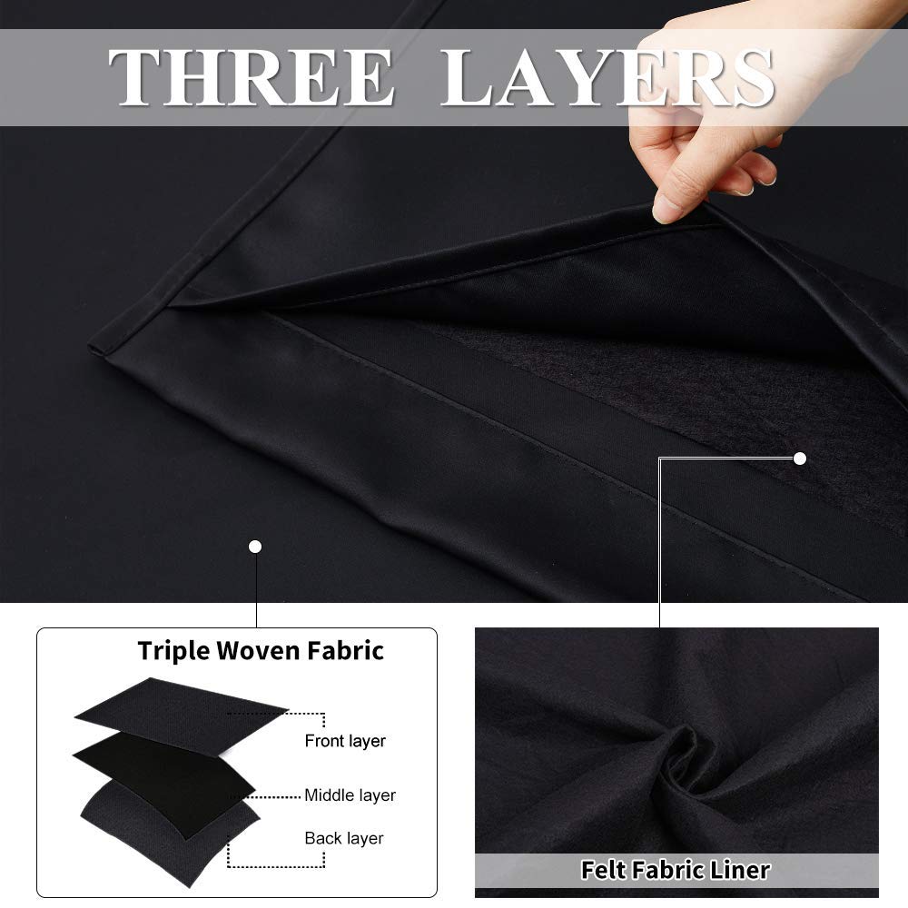 NICETOWN Blackout Curtains - Noise, Light & Thermal Blocking Room Darkening Drapes for Bedroom, Theater & Studio - Heavy Duty Thermal Insulated Curtains for Privacy & Sleep (52x108 Inches, Black, 2 Panels) - Perfect for Home Theater, Nursery & Light-Sensitive Sleepers