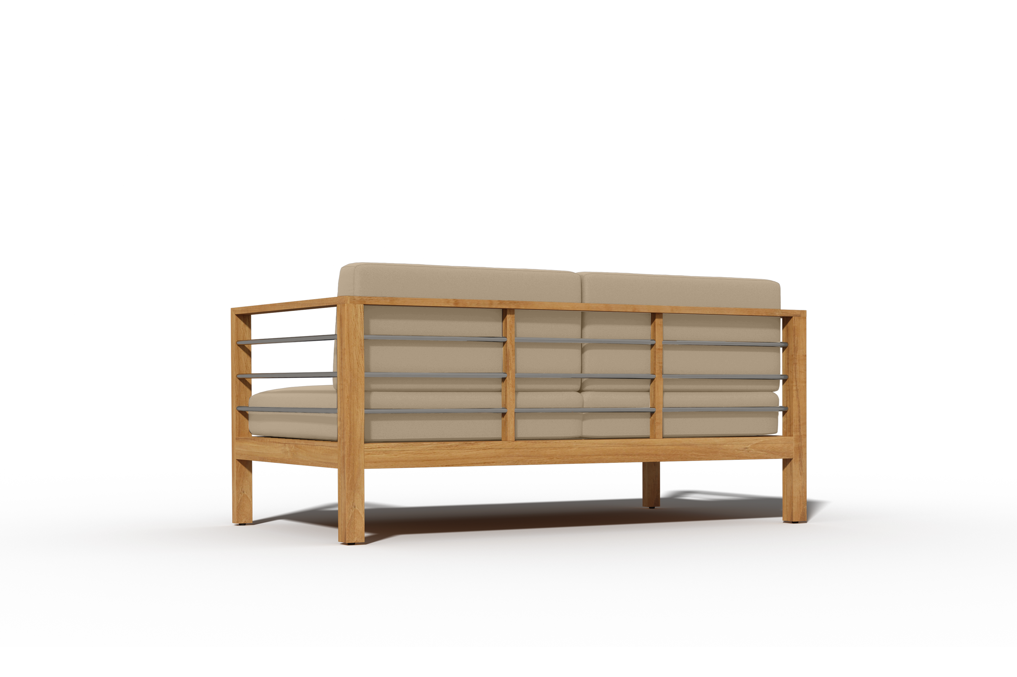 Premium 3-Person Teak Outdoor Sofa with Sunbrella Fawn Cushion – Weather-Resistant Patio Furniture for Garden, Poolside & Backyard Relaxation