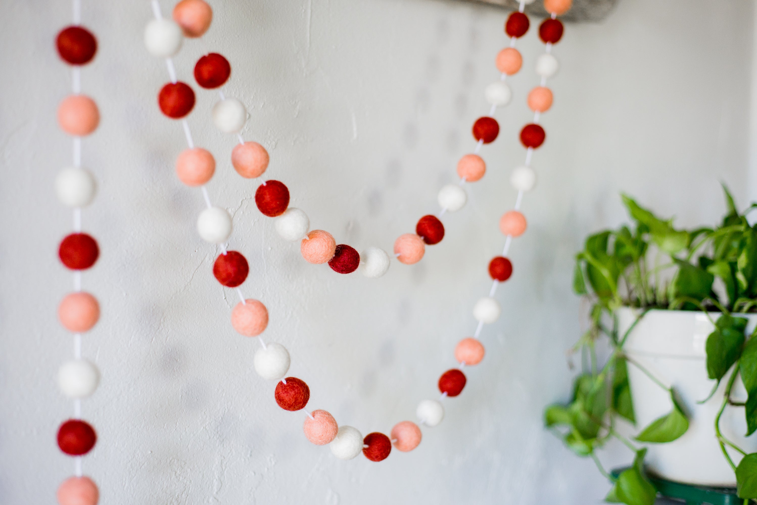 Rust Red Peach Gradient Felt Ball Garland - Handmade Decorative String for Nursery, Wedding, Party & Home Decor