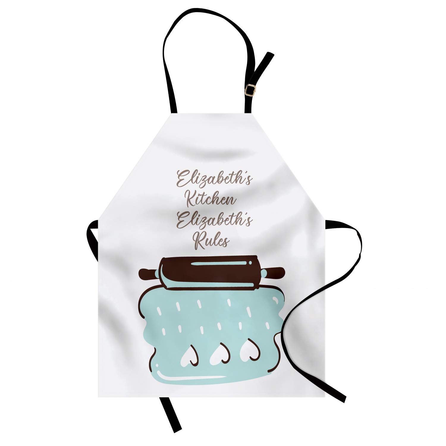 Ambesonne Personalized Chef Apron - Cartoon Baking & Cooking Design with Colorful Rolling Pin & Heart Motif - Adjustable Unisex Kitchen Bib for Adults - Pale Seafoam Green | Perfect for Home Chefs, Baking Enthusiasts & Cooking Gifts