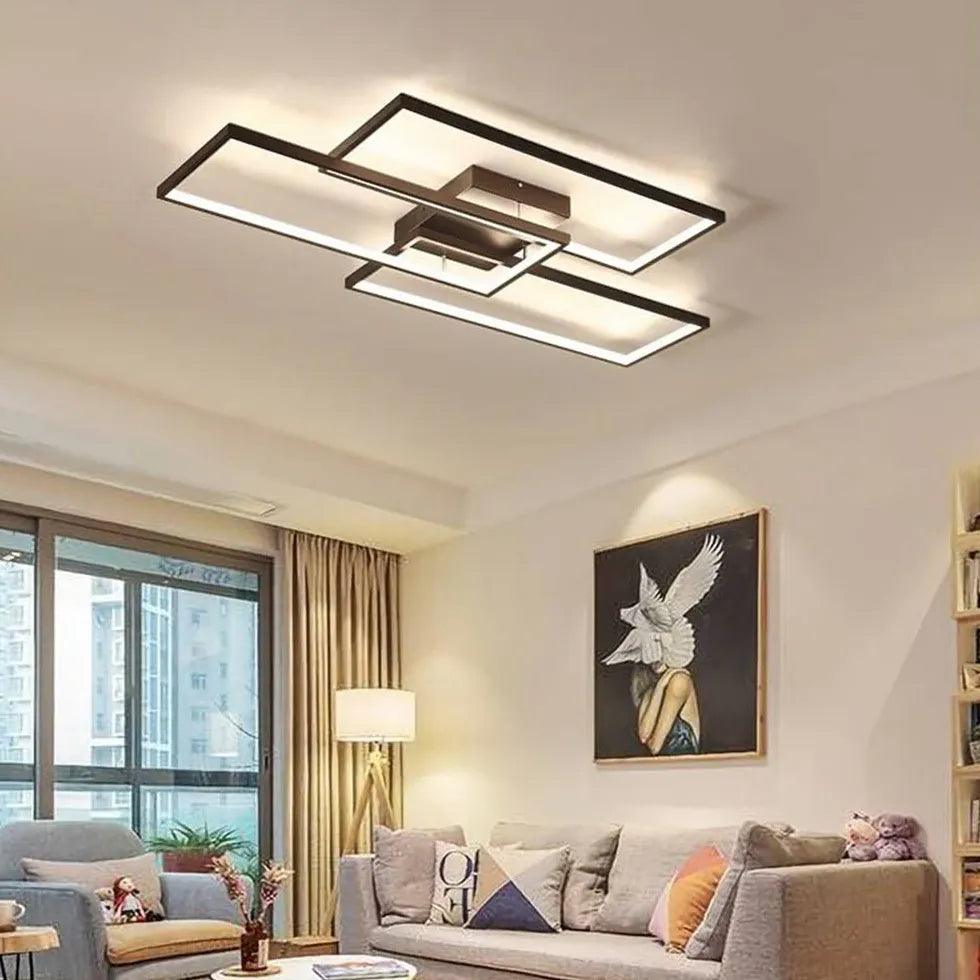 Modern Rectangular Geometric Black LED Ceiling Light Fixture - Energy Efficient Dimmable Lighting for Living Room, Bedroom, Kitchen & Office