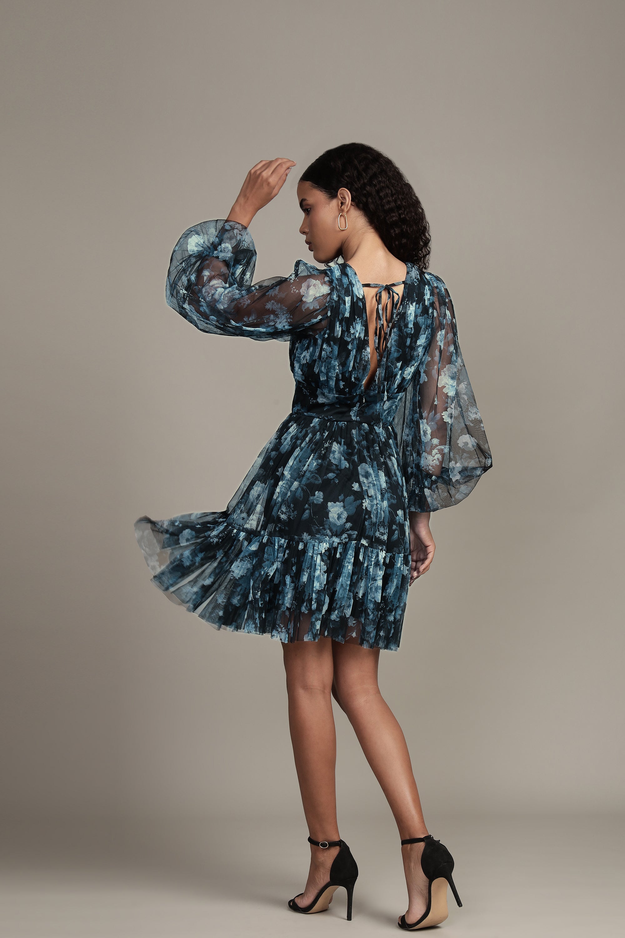 Rome Blue Floral Tulle Mini Dress - Elegant Party Dress for Women, Summer Wedding Guest Dress, Boho Chic Cocktail Dress, Perfect for Date Night & Special Occasions