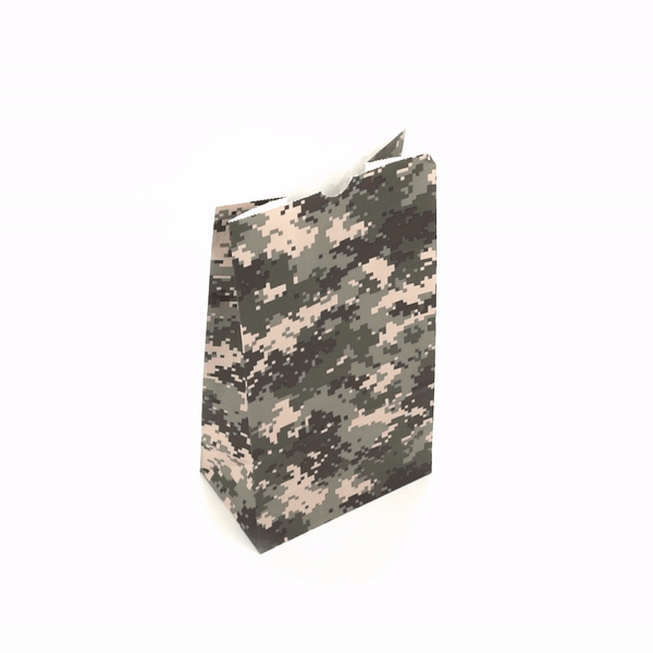 Camouflage Paper Bags 6x3.5x10.75 Inches - 6 lb Weight Capacity - Pack of 100 Bulk Kraft Gift Bags for Hunting, Military, Outdoor Events & Party Favors