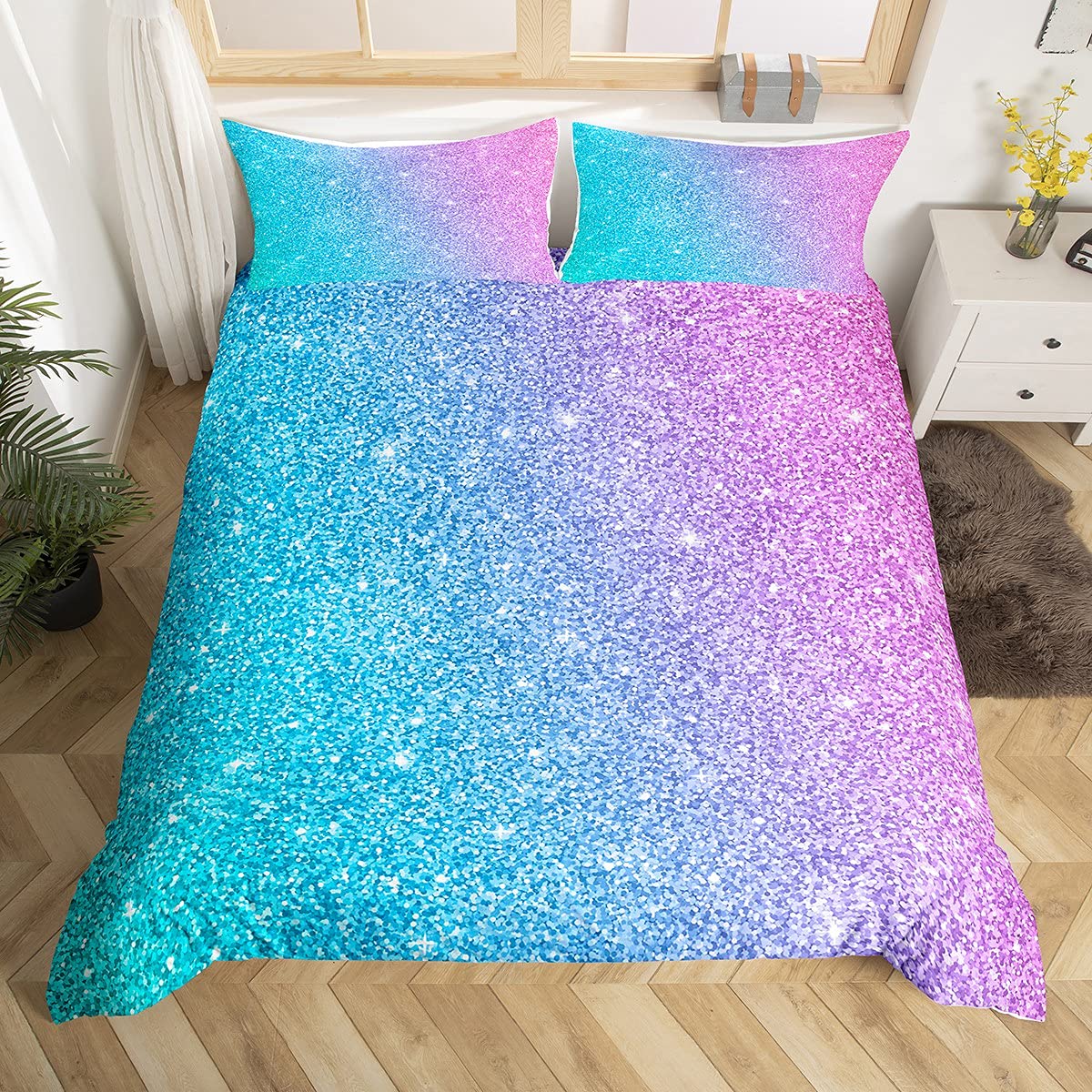 **Trendy Glitter Twin Duvet Cover Set - Turquoise Teal Blue Pink Pastel Marble Print, 2-Piece Bedding for Girls & Women | Mermaid Tie-Dye Design, Soft & Stylish Comforter Cover | Perfect for Teen Bedrooms, Dorm Decor, and Gift Ideas**