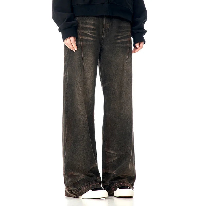 American Style Men's Denim Pants - Solid Color Straight Leg Jeans with Zipper Pockets | Wide Leg Comfortable Washing Trousers for Men | Perfect for Casual Wear, Summer Outfits & Street Style 2025