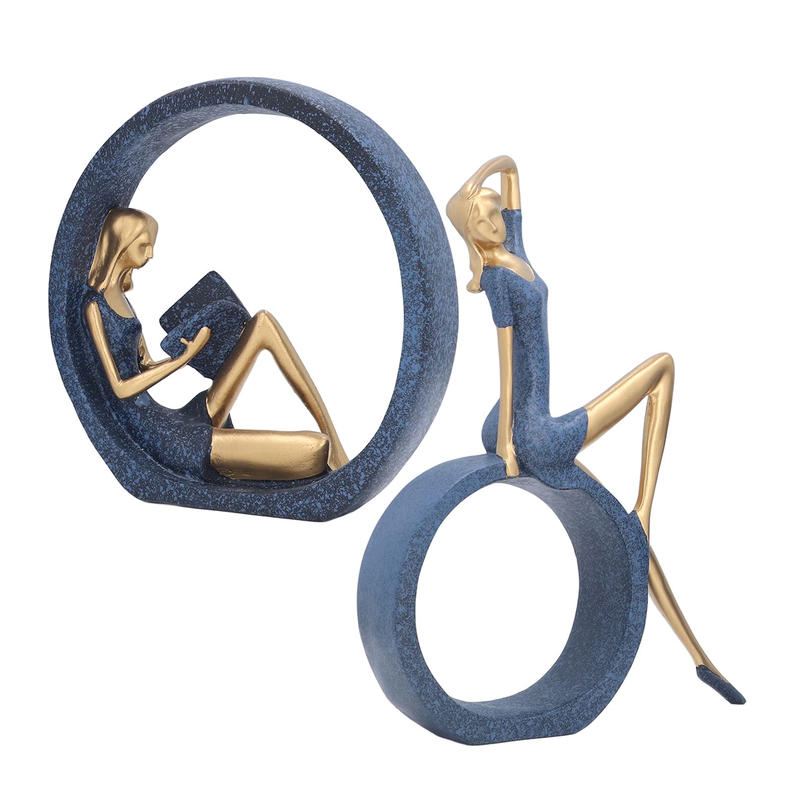 Delaman 2-Piece Handcrafted Resin Sculpture Set - Yoga Girl & Reading Woman Statue, Vivid Detailed Figurines for Office Desk Decor, Hallway Display | Perfect for Meditation Spaces, Book Lover Gifts & Home Décor