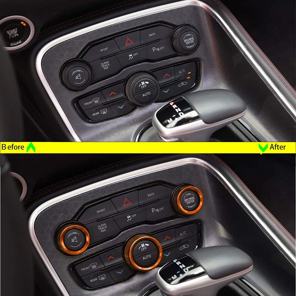 2015-2020 Dodge Challenger Charger Chrysler 300 AC Knobs - Orange Aluminum Air Conditioner Switch Buttons (3pcs) | Premium Replacement for Climate Control | Perfect for Interior Upgrades & Customization