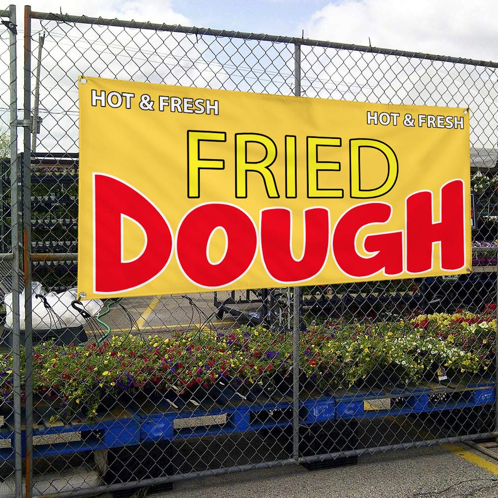 Durable Vinyl Banner 24x48 Inches - Weatherproof Outdoor Advertising Sign for Restaurants & Food Businesses - Hot & Fresh Fried Dough Promotion - Industrial Yard Signs with 4 Grommets (Multiple Sizes Available) - Perfect for Outdoor Events, Food Trucks, and Storefront Advertising