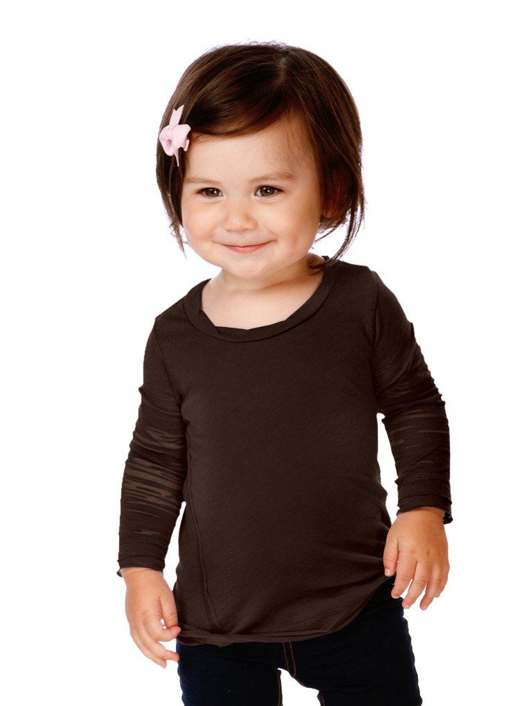 Soft Infant Jersey Burnout Long Sleeve Shirt - Raw Edge Twisted Round Neck Two-Fer Top for Babies | Comfortable & Breathable for Playtime, Daycare & Family Outings