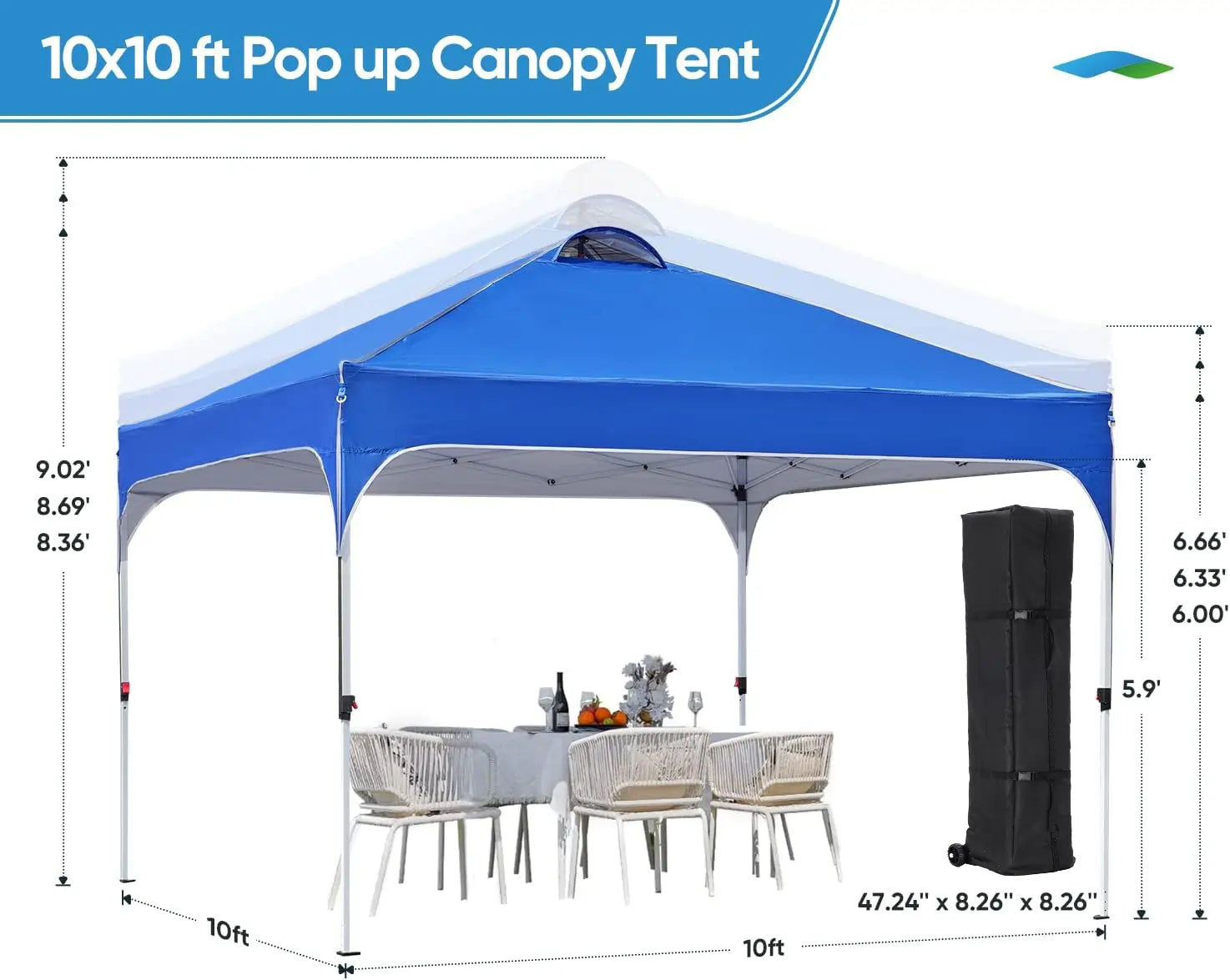 10' x 10' Pop Up Canopy Tent - Easy One Person Setup, Instant Shelter for Outdoor Events, Camping, Beach Parties, and Farmers Markets