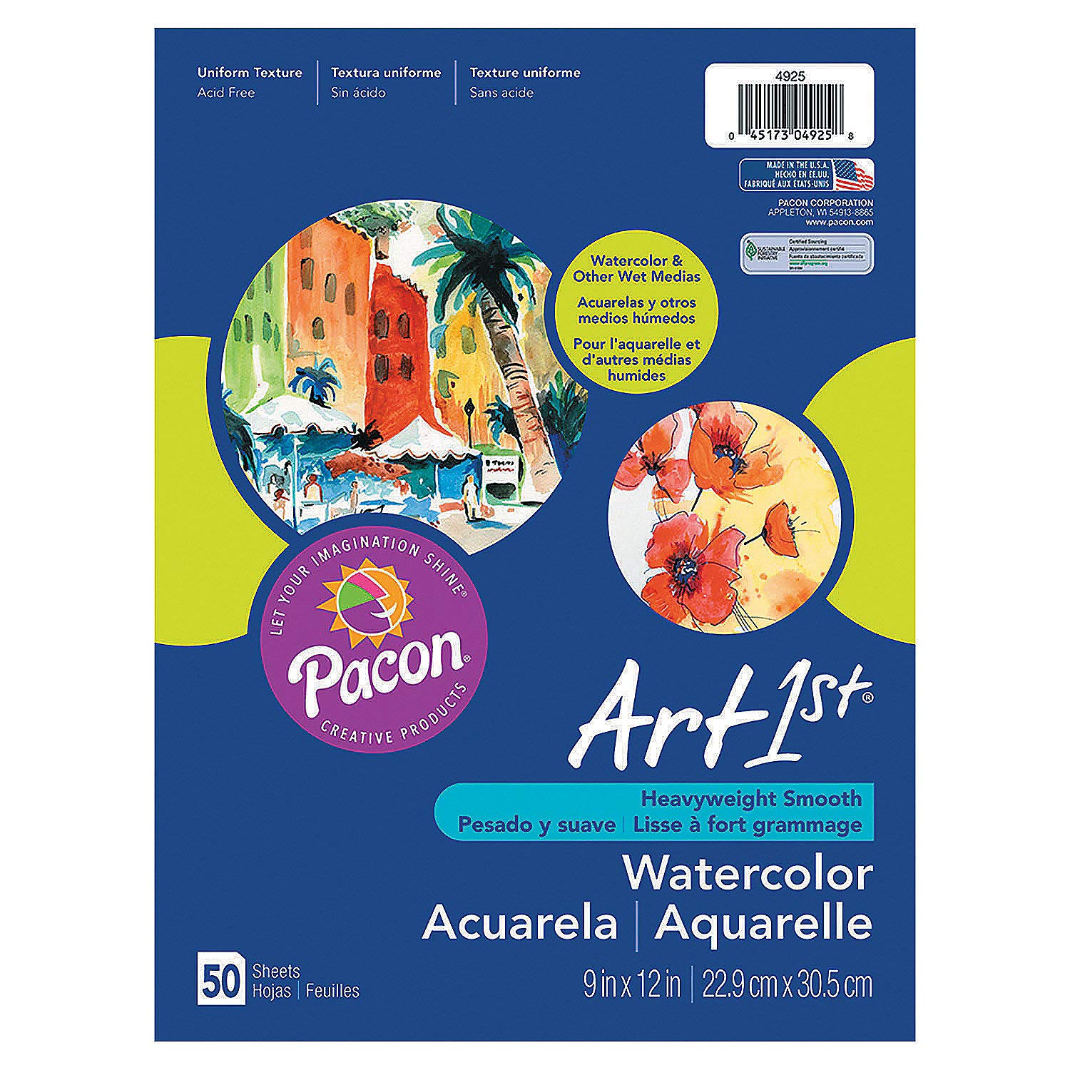 Pacon® Watercolor Paper - 50 Sheets - Heavyweight 90lb/190gsm - Acid-Free Art Paper for Painting, Drawing & Mixed Media - Perfect for Artists, Students & Classroom Use