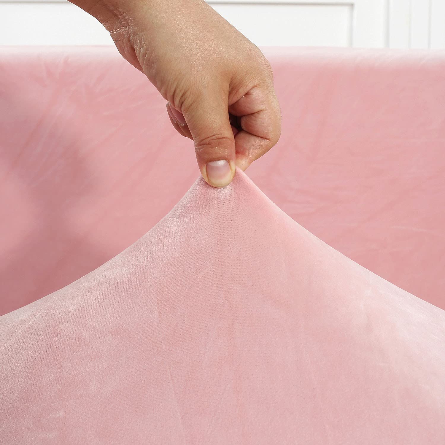 Stretch L-Shaped Sectional Sofa Slipcover - 3 Cushion Couch Cover for Living Room, Chaise Lounge Protector for Pets & Kids (Pink, 2+5 Seat) | Durable Furniture Protector for Dogs, Perfect for Family Gatherings & Movie Nights