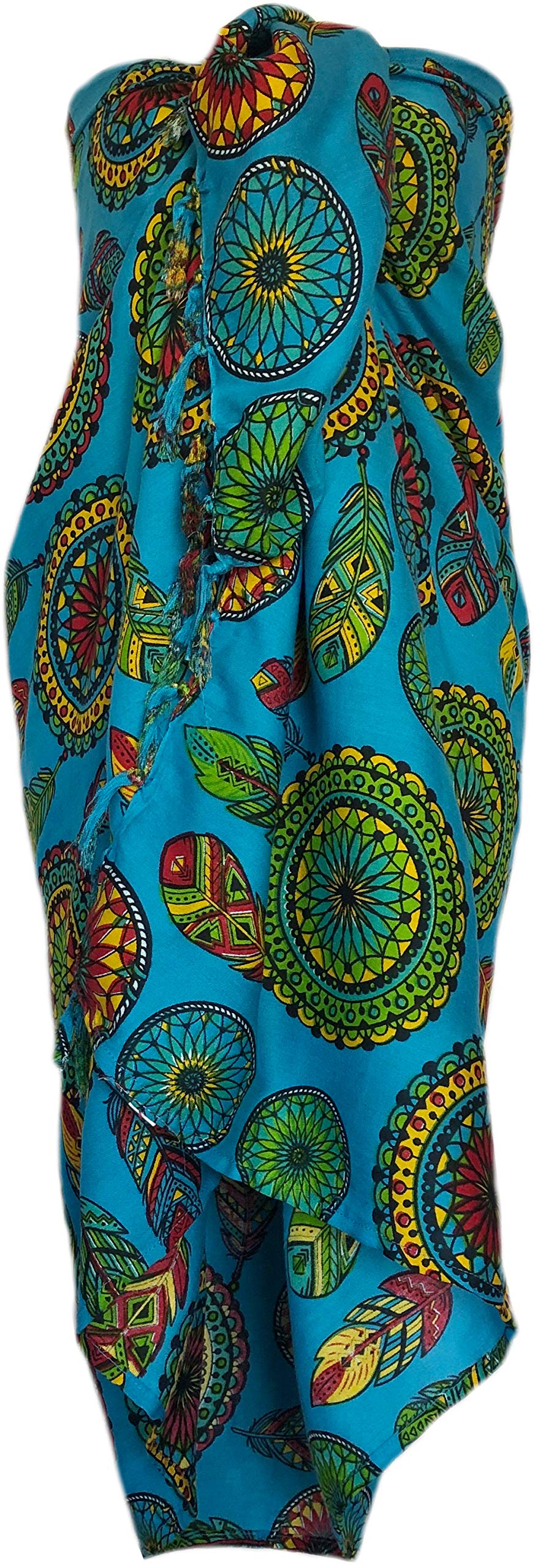 Mandala Sarong Wraps from Bali - Beach Cover Up, Swimwear Wrap, Yoga Skirt (Dream Catcher Turquoise) - Perfect for Beach, Pool, Vacation & Boho Fashion