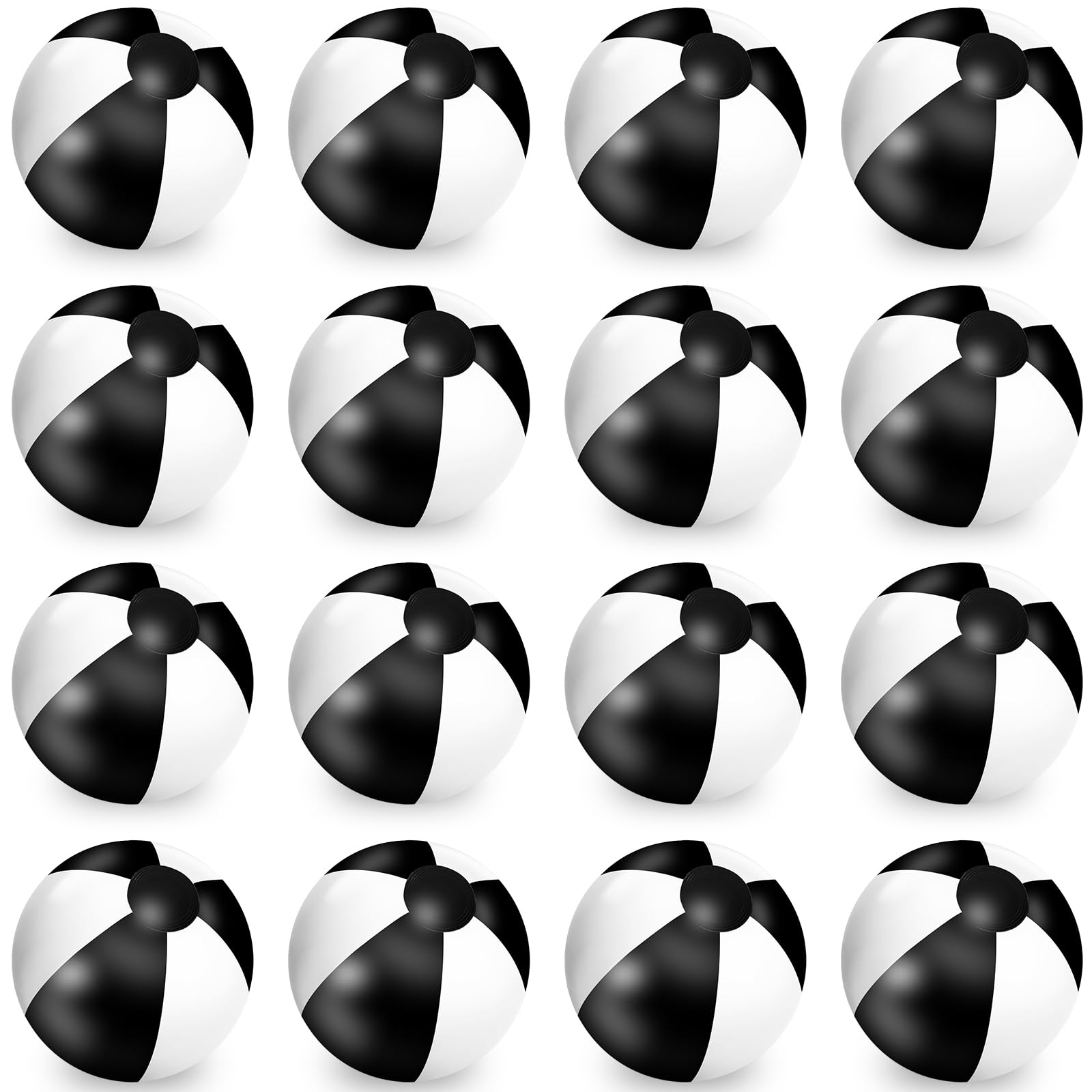 Whaline 16Pcs 16'' Black & White Inflatable Beach Balls - Round PVC Pool Toys for Summer, Hawaiian Tropical Theme Party Decorations - Perfect for Beach, Pool, Water Games & Sand Play