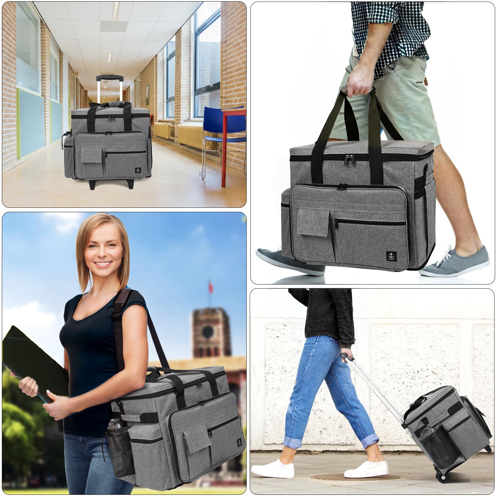 Rolling Teacher Bag - Large Capacity Rolling Briefcase with Detachable Trolley, Laptop Compartment & Adjustable Shoulder Strap - Perfect for Educators, Business Professionals & Travel (Black)