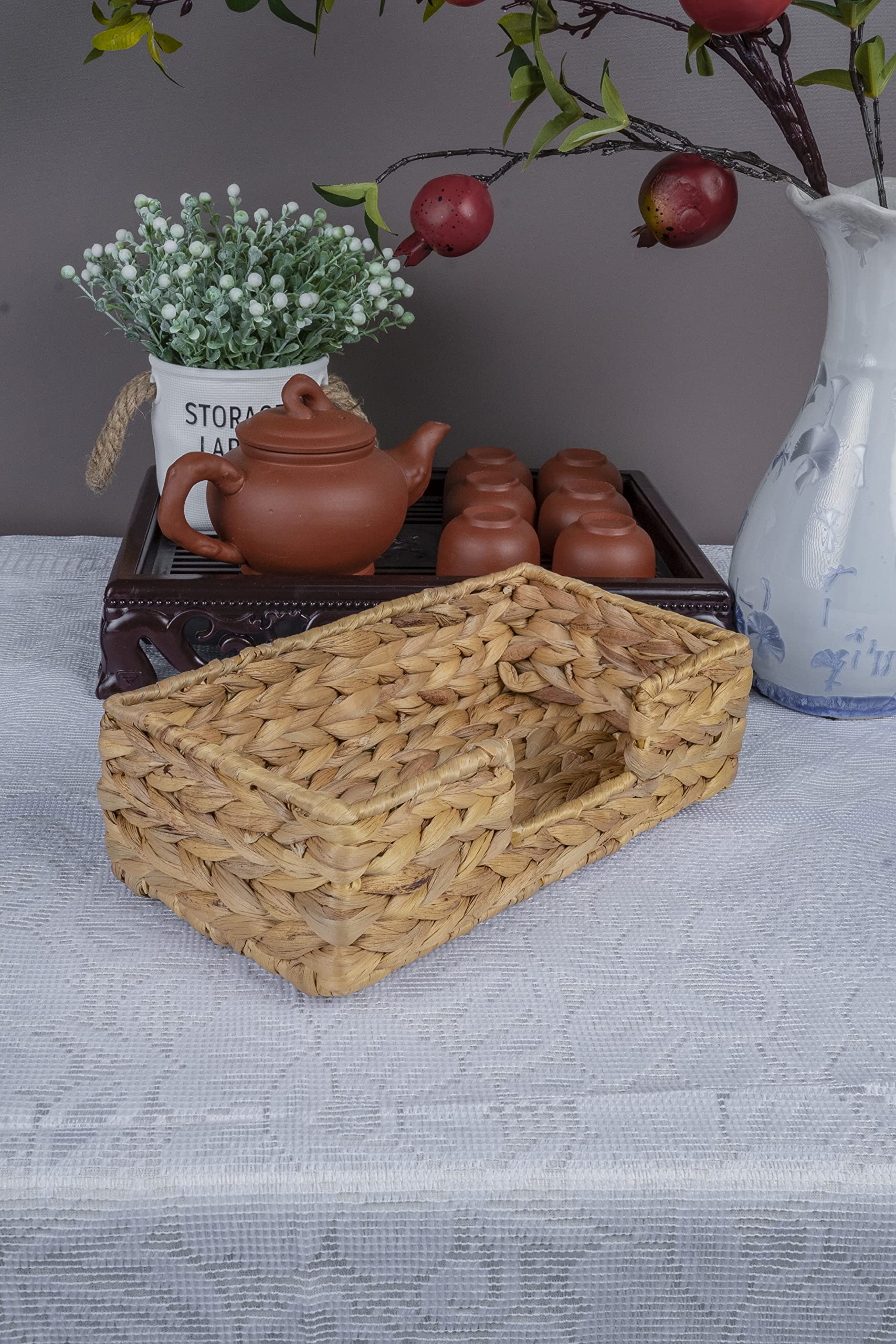 Handwoven Rectangle Water Hyacinth Napkin Holder - Eco-Friendly Kitchen & Bathroom Organizer - Decorative Wicker Tray for Guest Towels, Napkins - Perfect for Home Decor, Restaurants, Cafes (Ideal for Rustic, Coastal & Farmhouse Style Decorations)