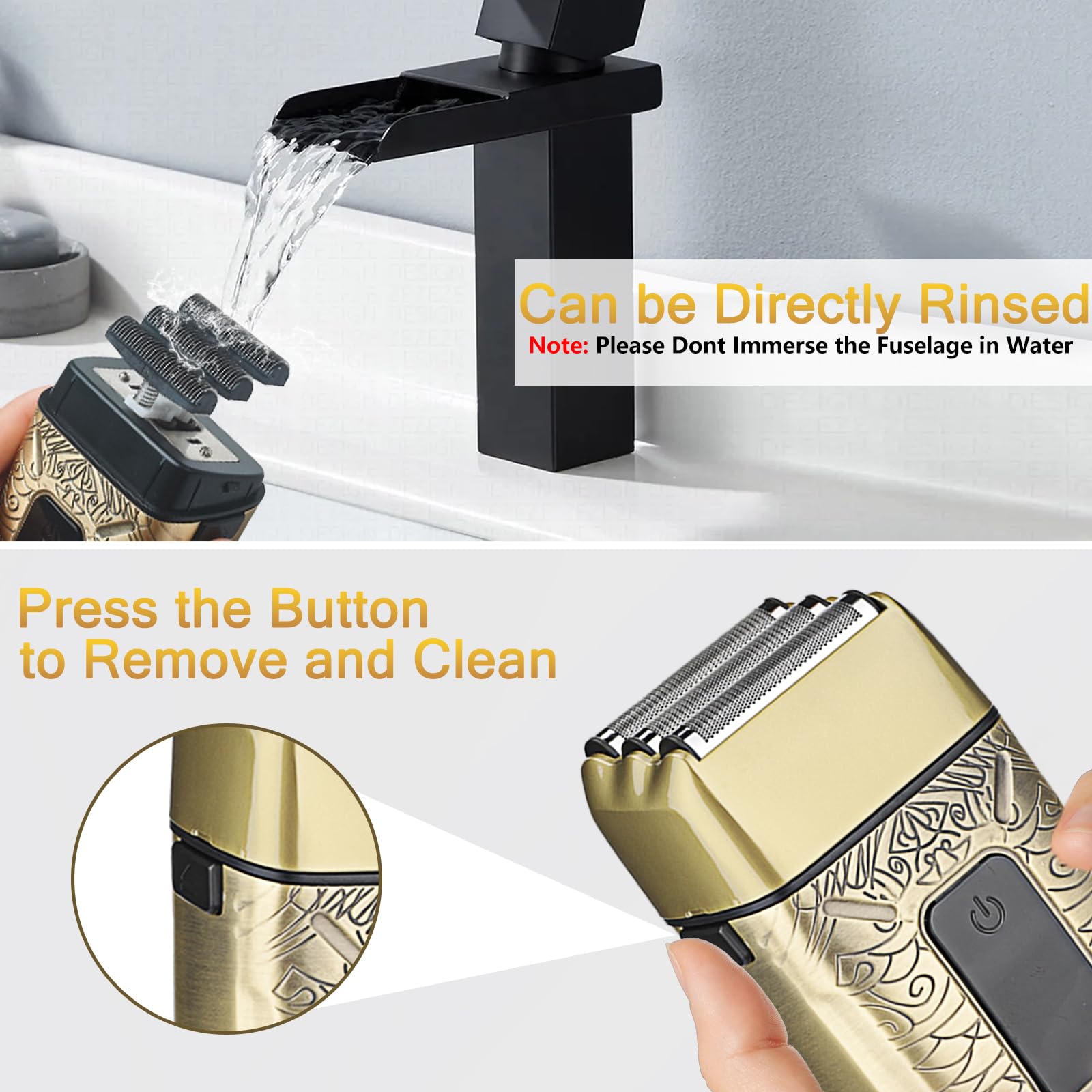 Professional Cordless Hair Clippers for Men - Gold Electric Razor & Beard Trimmer Kit with T-Blade Liners, Zero Gap Foil Shaver & Nose Trimmer | Barber-Grade Hair Cutting Tools for Home & Salon Use
