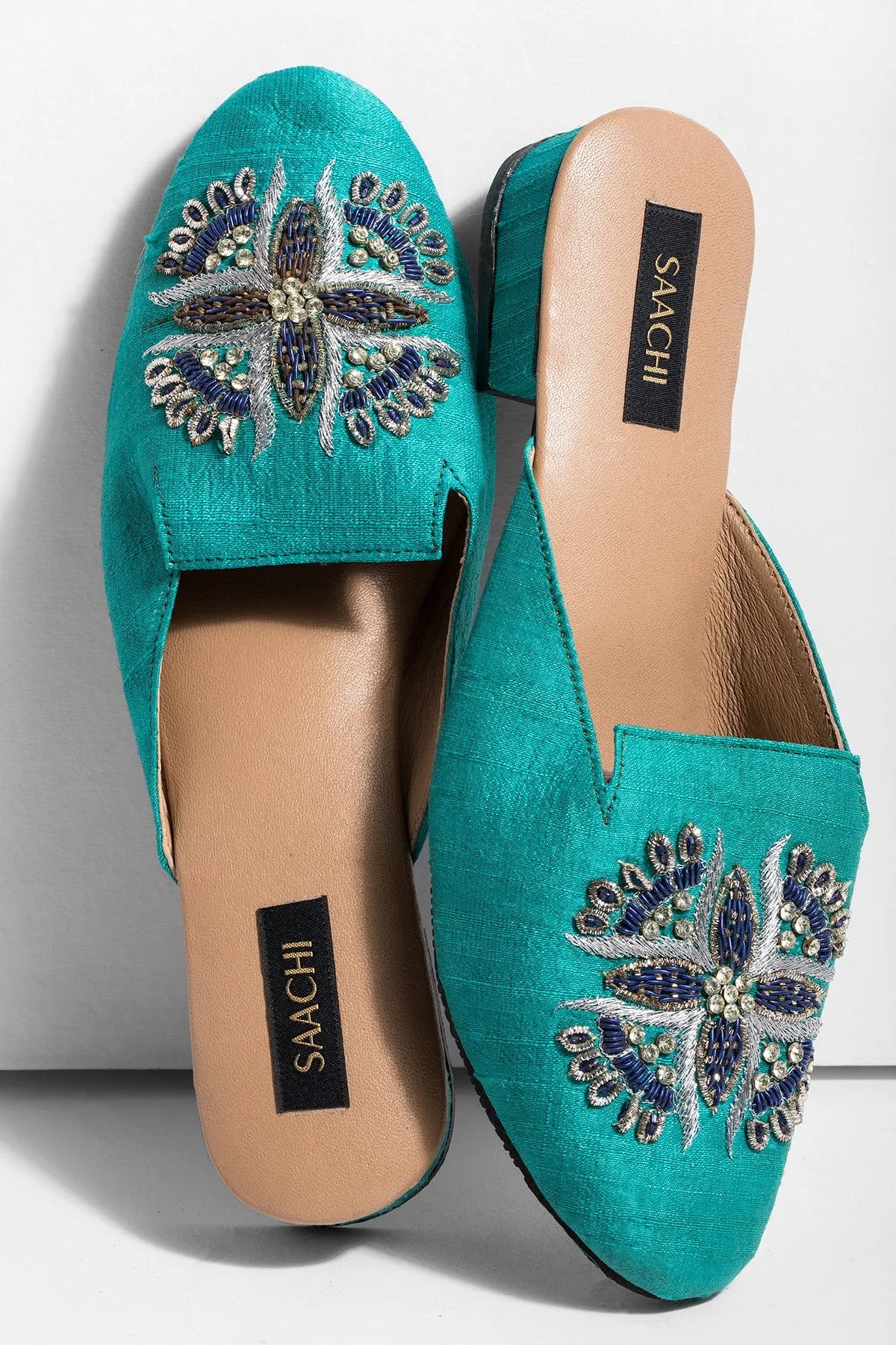 Peacock Embroidered Mule Slippers - Women's Bohemian Style House Shoes with Non-Slip Sole | Perfect for Home, Spa, Yoga & Relaxation