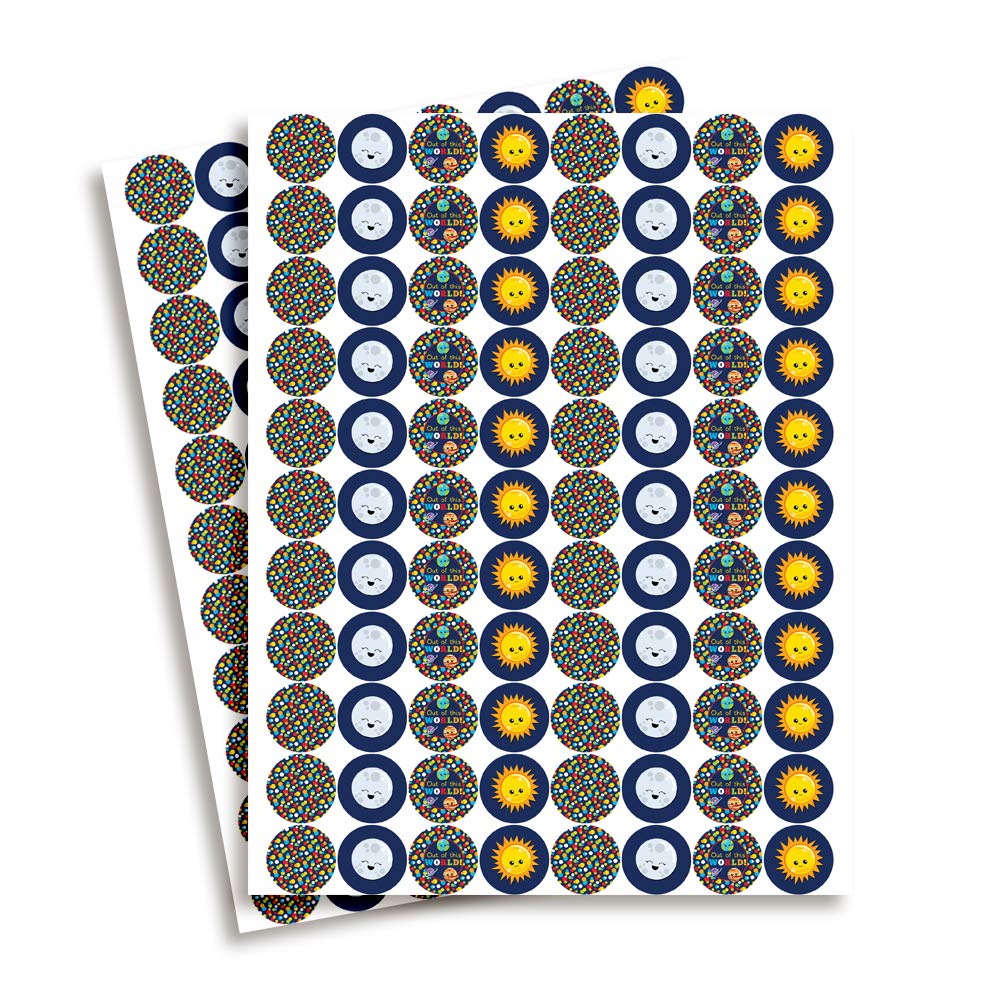 Amanda Creation Outer Space Planets Birthday Party Stickers - 300 Round 0.75