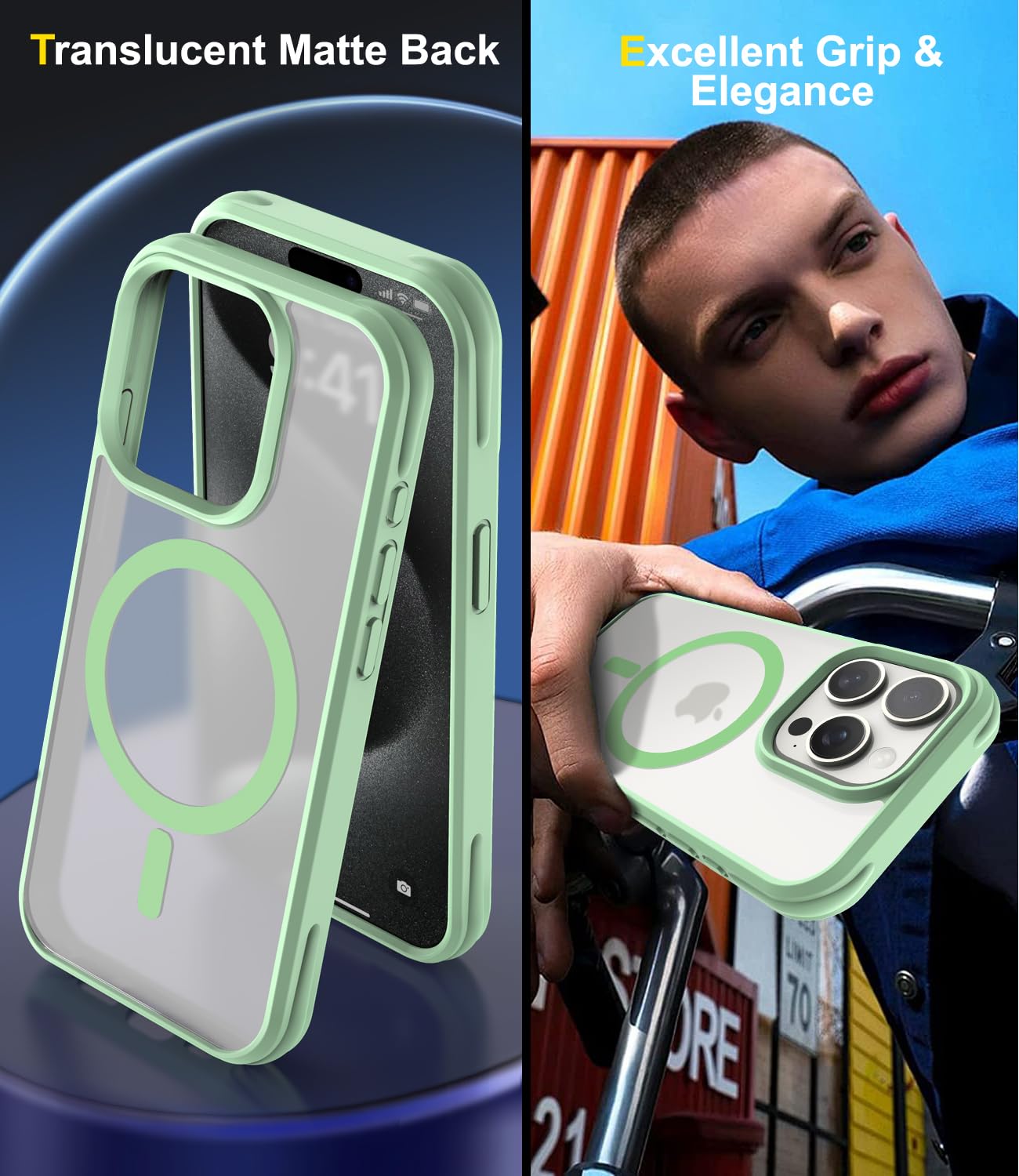 SUCGLES MagSafe Case for iPhone 15 Pro Max - Military Grade Shockproof Protection, Ultra Slim & Yellowing Resistant with Strongest Magnets | Matte Mint Green | Perfect for Outdoor Adventures & Daily Use