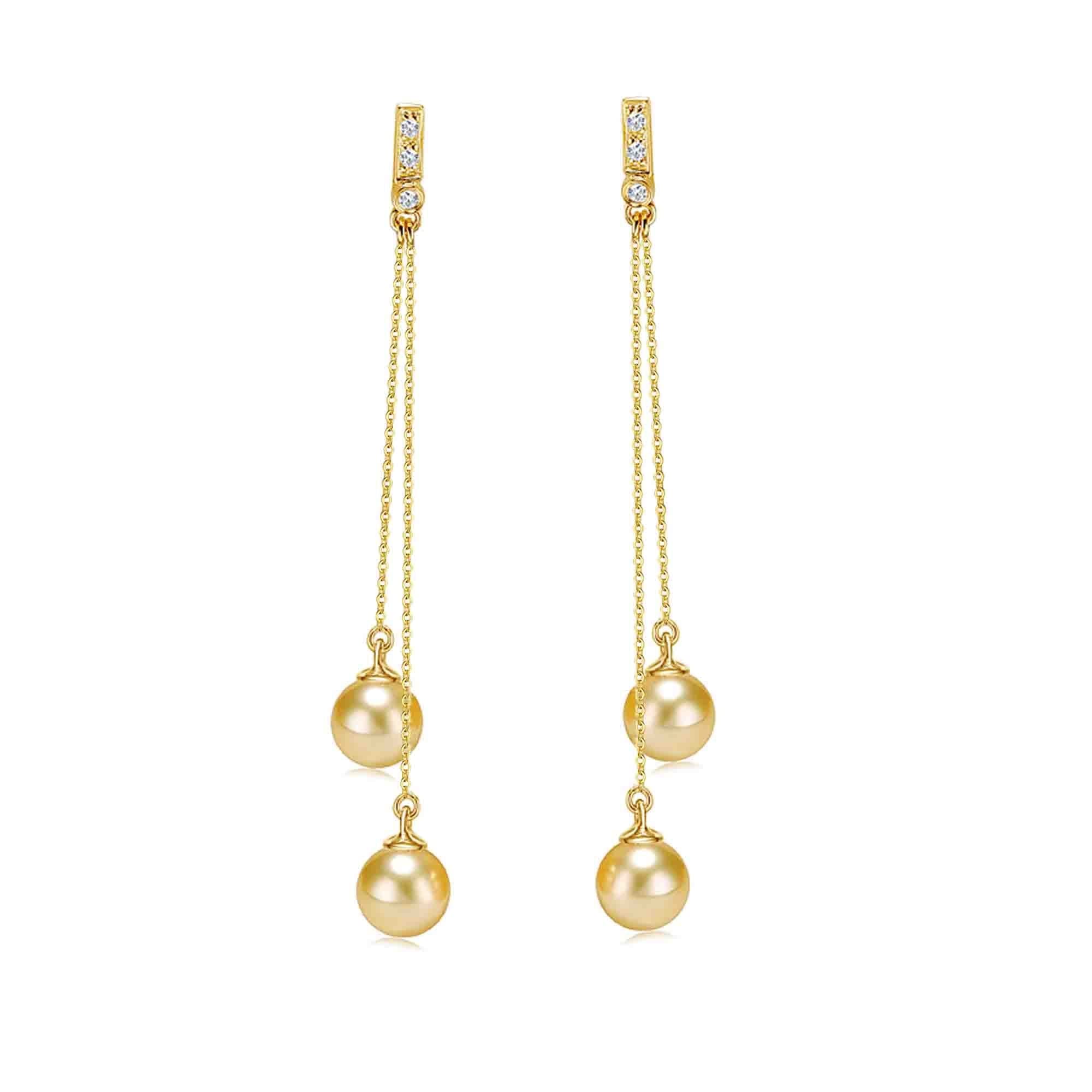 18k Yellow Gold Plated S925 Sterling Silver Cubic Zirconia & Golden Freshwater Pearl Drop Earrings for Women - Elegant Dangle Earrings for Weddings, Parties & Special Occasions