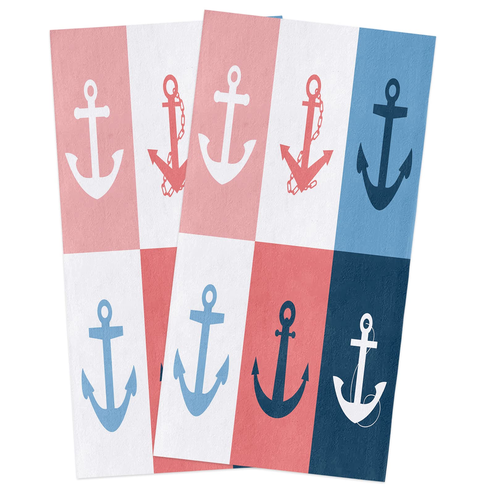 Amaze-Home 2-Pack Colorful Nautical Anchor Design Microfiber Kitchen Dish Towels - Super Absorbent, Soft & Lightweight (18x28 Inch) - Perfect for Drying Dishes, Cleaning Countertops & Bathroom Use