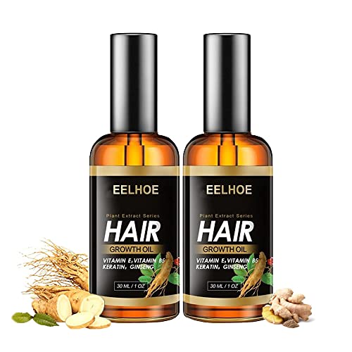 EELHOE Plant Extract Hair Growth Oil with Ginger & Biotin - Fast Hair Growth Serum for Thicker, Longer Hair - Reduces Hair Loss - 2Pcs (Perfect for Daily Scalp Massage & Hair Care Routine)