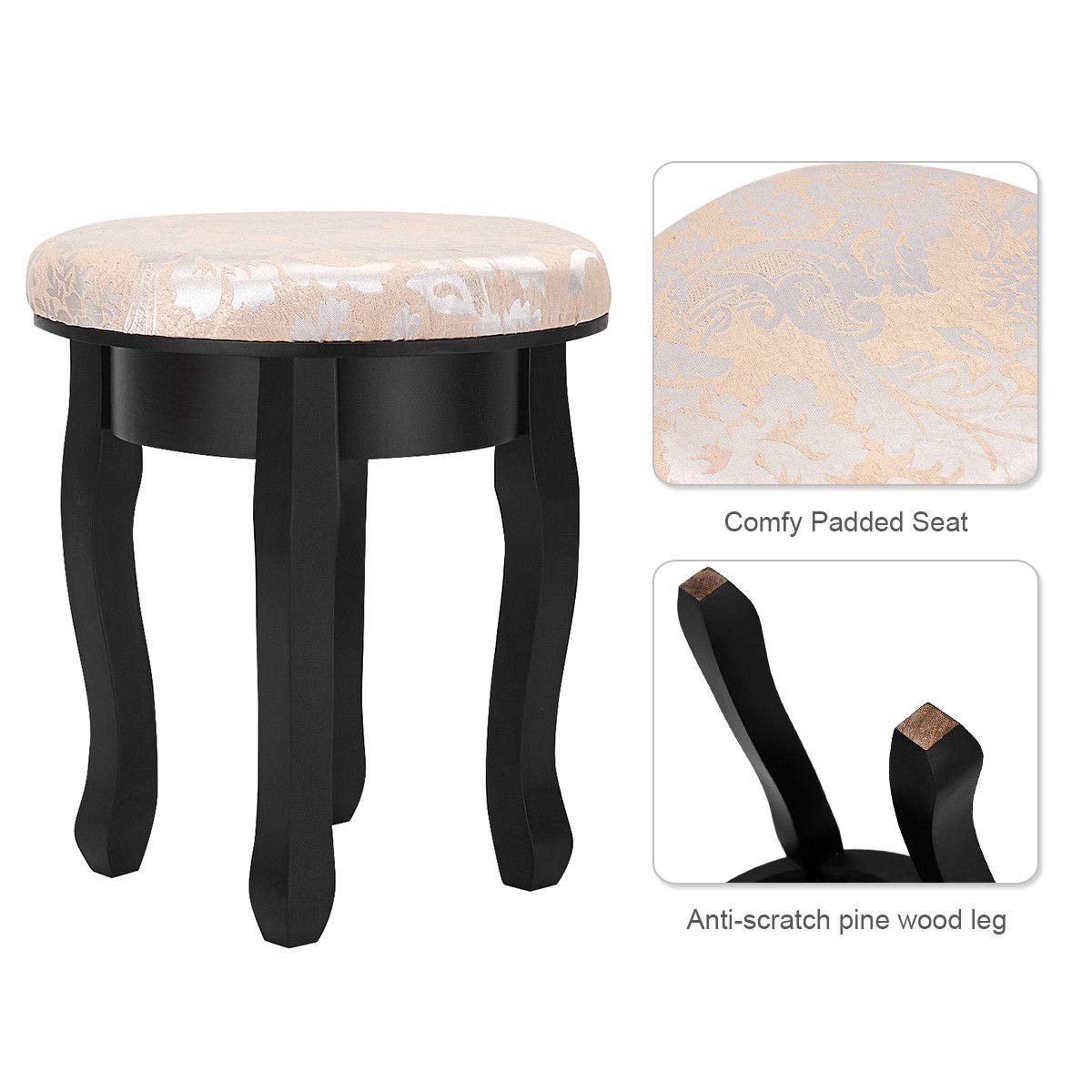 Giantex Vanity Makeup Table Set with Swivel Mirror & Cushioned Stool - 5 Drawer Dressing Table for Bedroom, 360° Rotating Wooden Vanity Desk (Black) - Perfect for Makeup Organization, Dressing Room & Small Space Decor