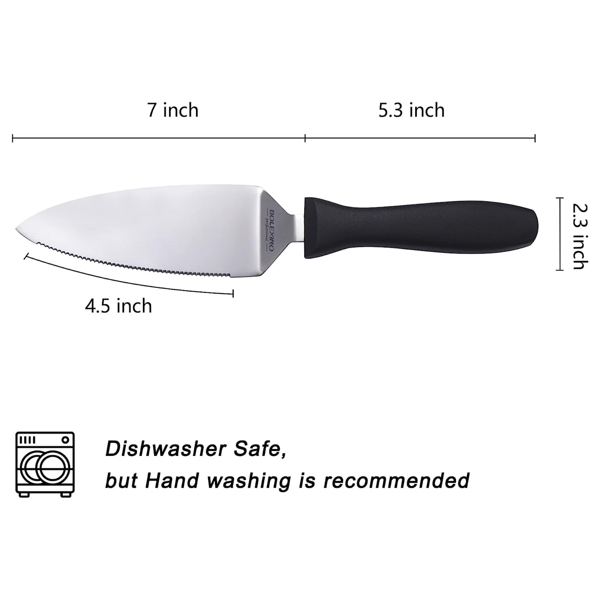 BOLEX 7 Inch Professional Stainless Steel Pie Server & Cake Cutter with Ergonomic Non-Slip Handle - Heavy Duty Pizza Spatula for Baking, Dessert Serving & Party Catering - Perfect for Weddings, BBQs and Holiday Gatherings