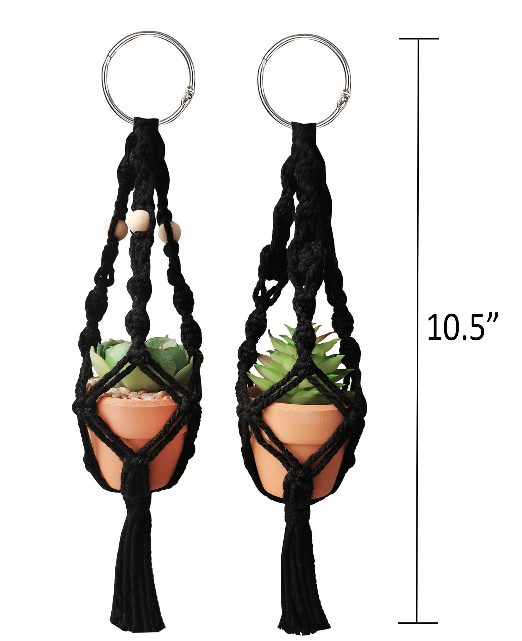 Boho Macrame Hanging Car Plant Decor - Mini Succulent Hanger for Rearview Mirror, Cute Car Accessories | Perfect for Road Trips, Office Desk & Home Décor