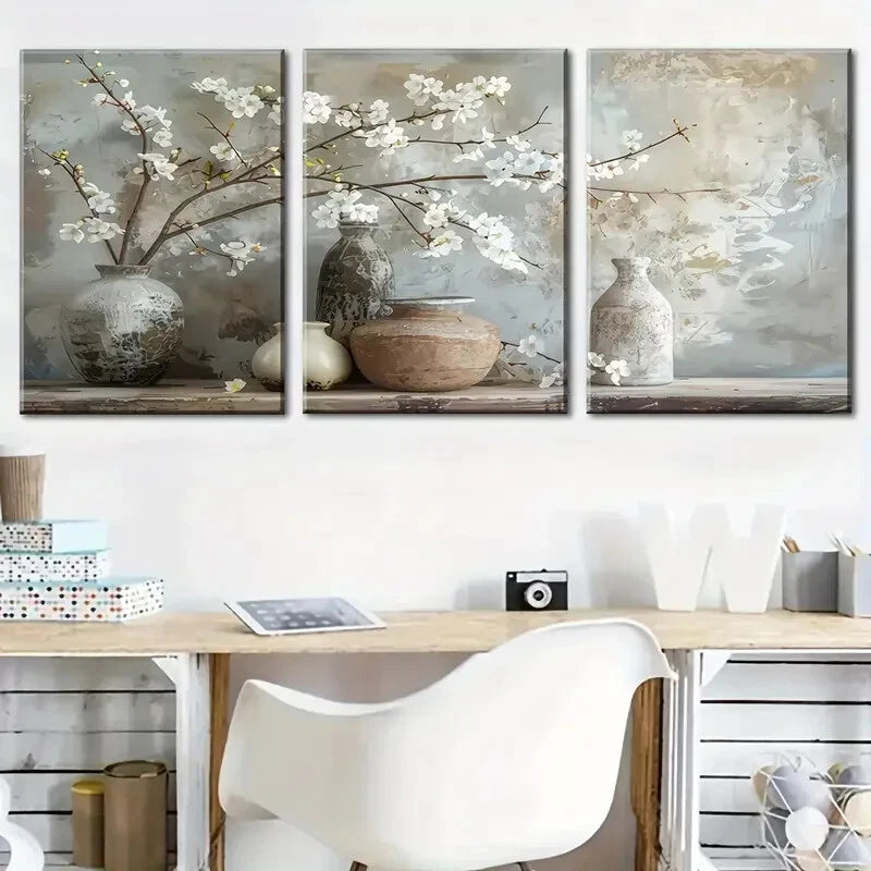 3-Piece Abstract Floral Vintage Style Wall Art - Resin Metal Print Ready to Hang - Perfect for Living Room, Bedroom & Office Decor