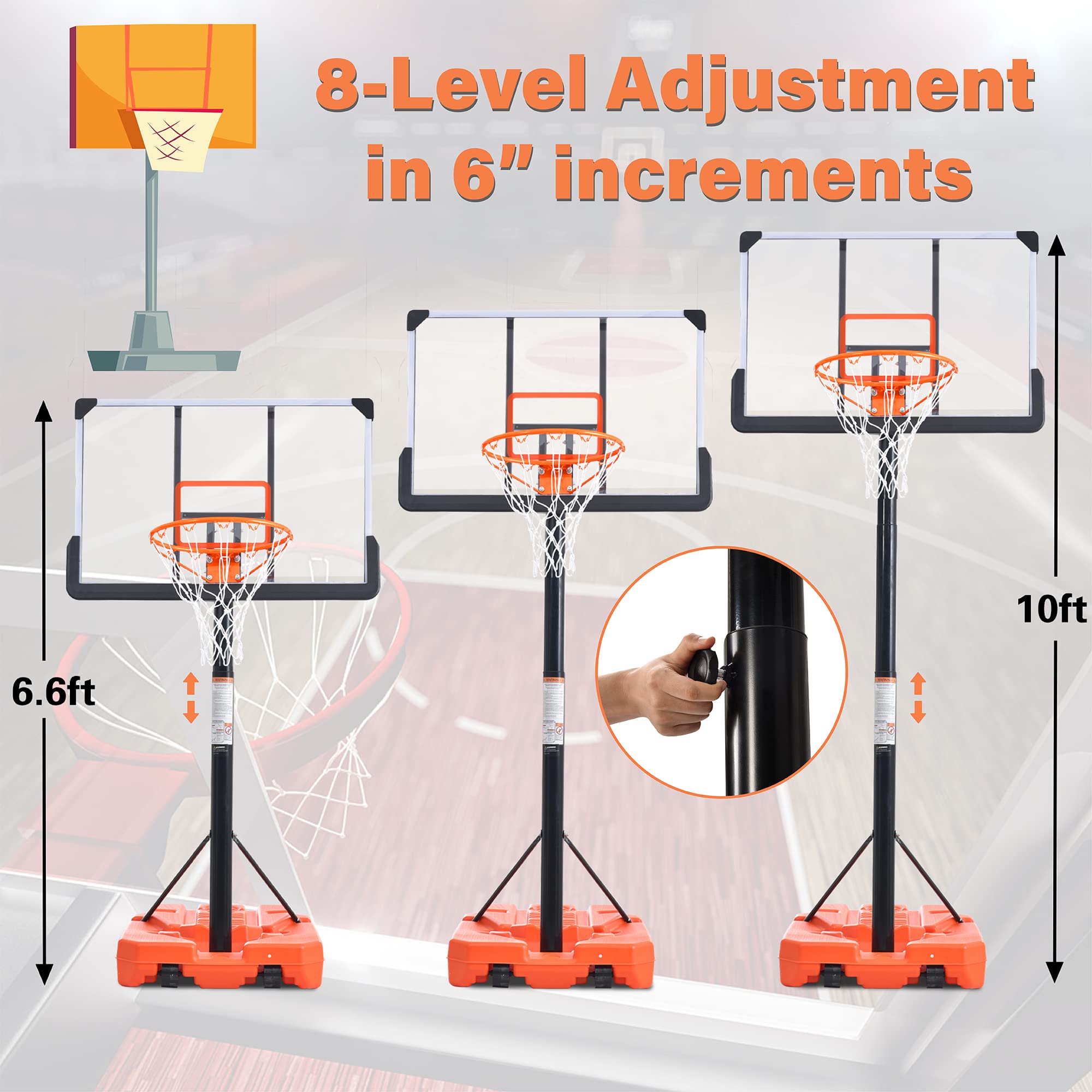 Adjustable Portable Basketball Hoop - 6.6 to 10ft Height Outdoor Basketball System for Youth & Adults | Perfect for Driveway, Backyard & Park Games