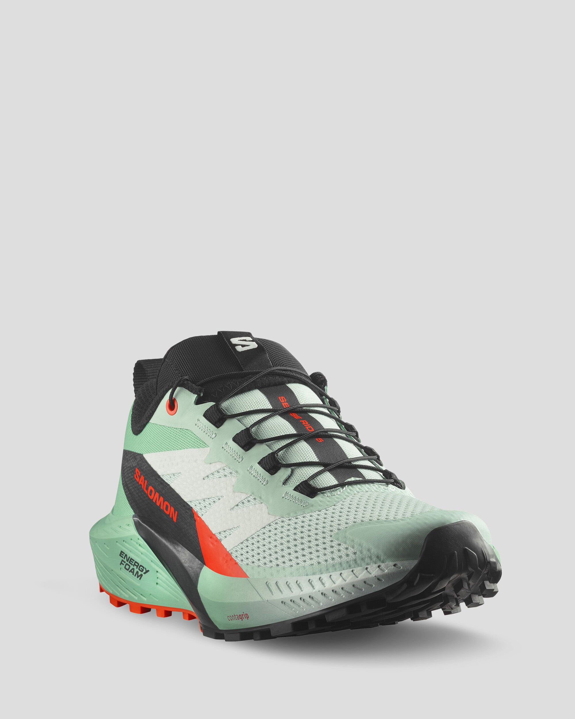 Salomon Sense Ride 5 Women's Trail Running Shoes - Lightweight & Durable for Hiking & Outdoor Adventures (Black/Bay/Cherry Tomato) | Perfect for Trail Running, Hiking & Mountain Climbing
