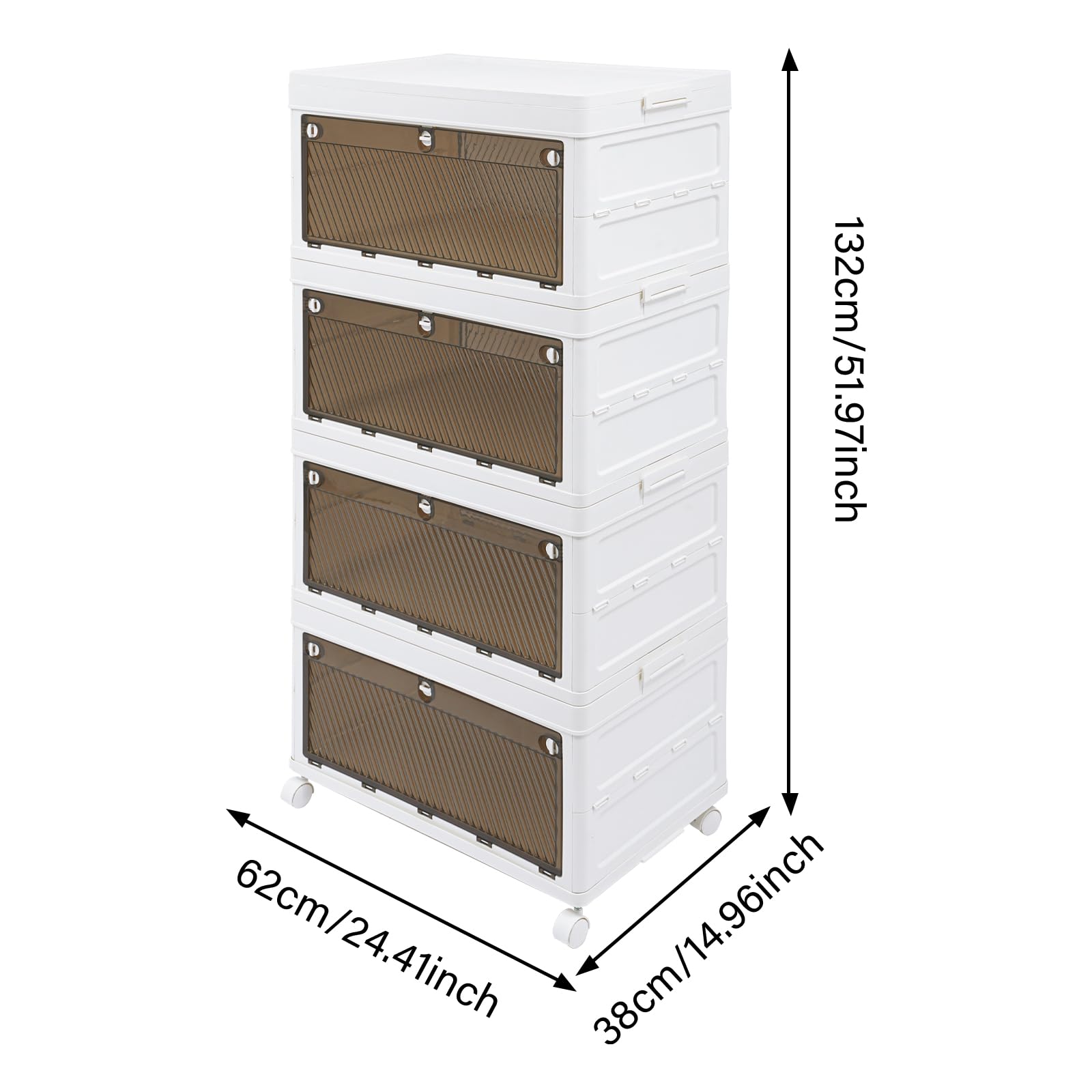 Collapsible Storage Boxes 4-Pack - Stackable Organizer Bins with Lids & Wheels for Closet, Home, Office, Dorm - Space Saving Double Door Design - Perfect for Clothes, Toys, Books & Seasonal Storage