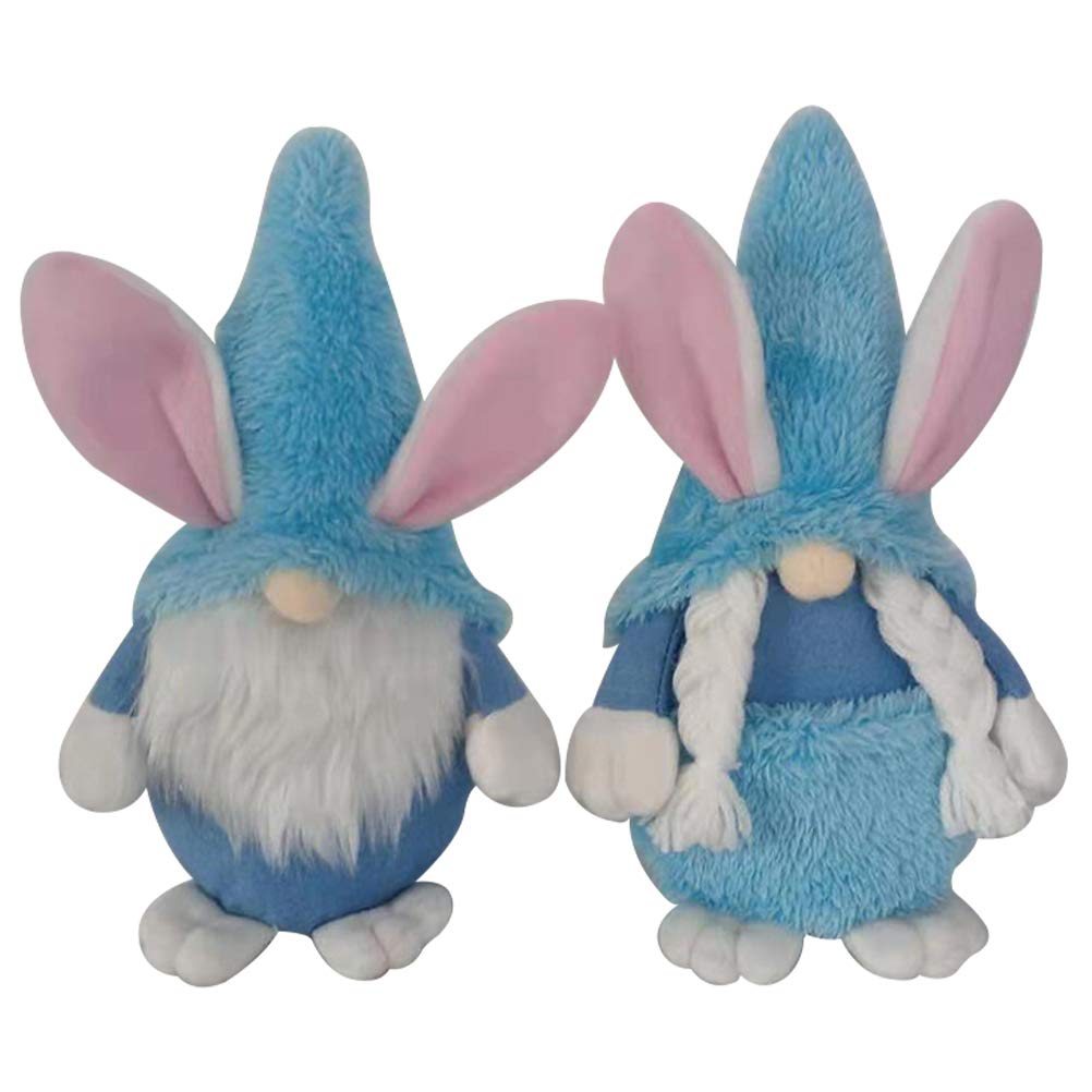 Amosfun 2Pcs Easter Gnome Dolls with Rabbit Ears - Faceless Home Decor for Easter, Desktop Ornaments (Braid & Beard) - Perfect for Easter Party Decorations, Spring Home Decor, and Gift Giving