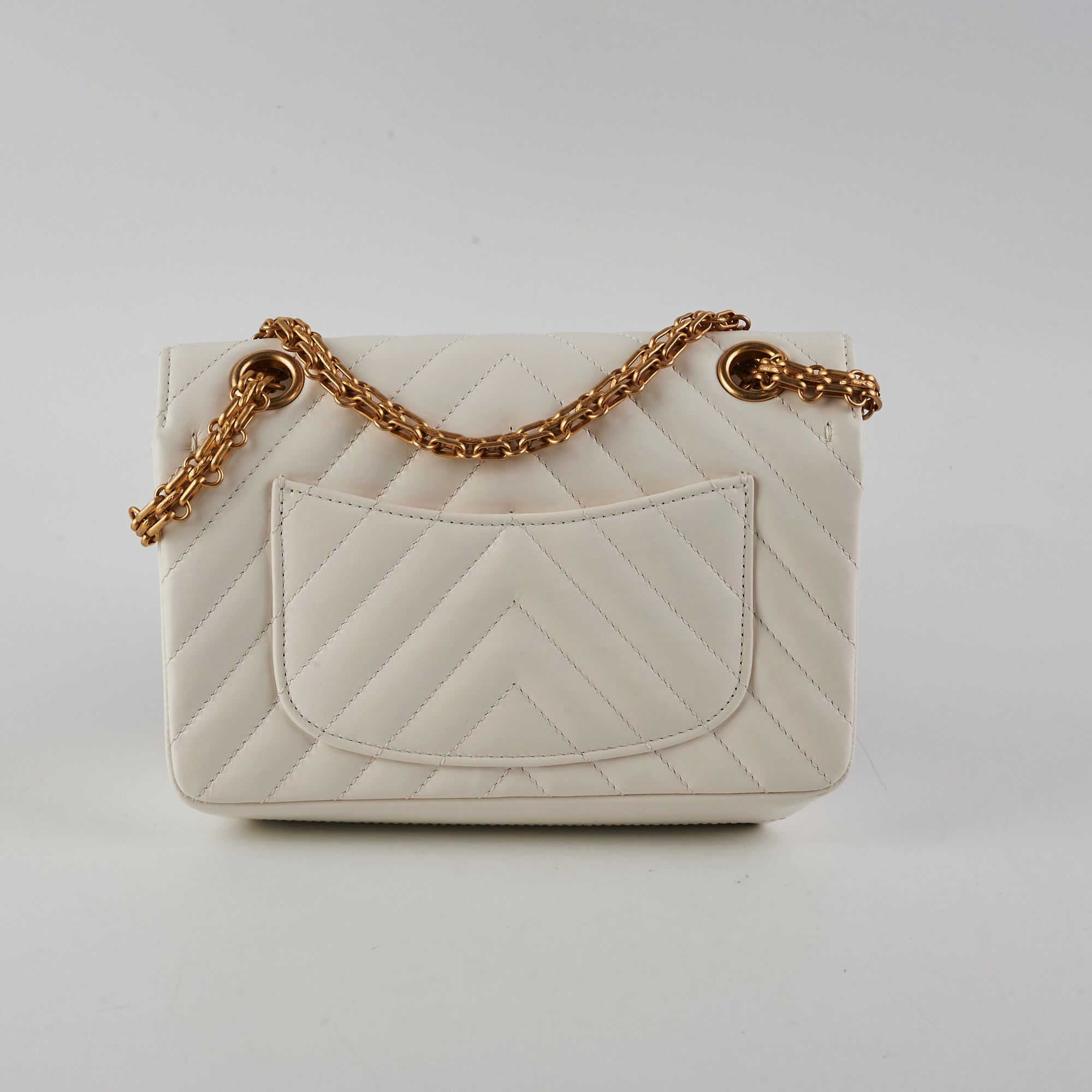 Chanel Mini 2.55 Chevron White Leather Crossbody Bag with Microchip - Luxury Designer Handbag for Women, Perfect for Date Night & Special Occasions
