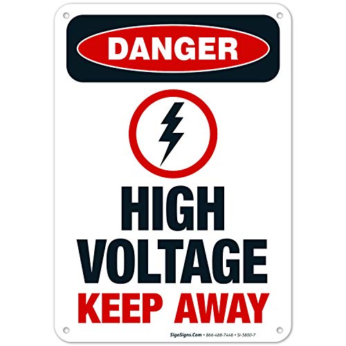 Danger High Voltage Keep Away Sign - OSHA Compliant 10x7 Inch Aluminum Safety Sign, Rust-Free & Fade Resistant for Indoor/Outdoor Use - Perfect for Electrical Panels, Substations & Hazardous Areas - Made in USA by Sigo Signs