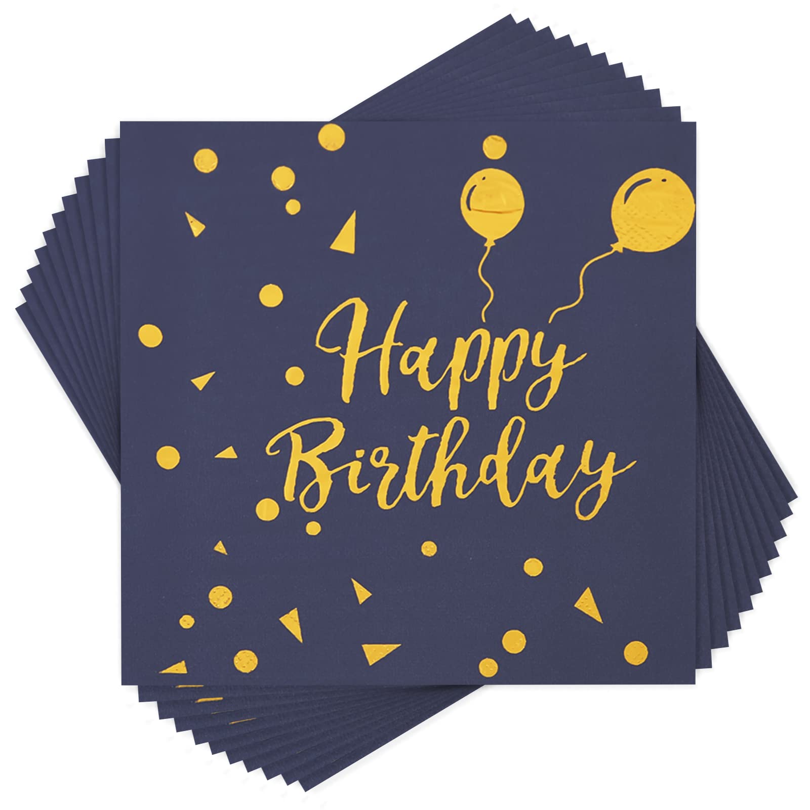 100PCS Blue and Gold Birthday Party Napkins - Disposable Paper Napkins for Anniversary, Happy Birthday Supplies - Perfect for Wedding, Baby Shower, Bridal Shower & Holiday Celebrations