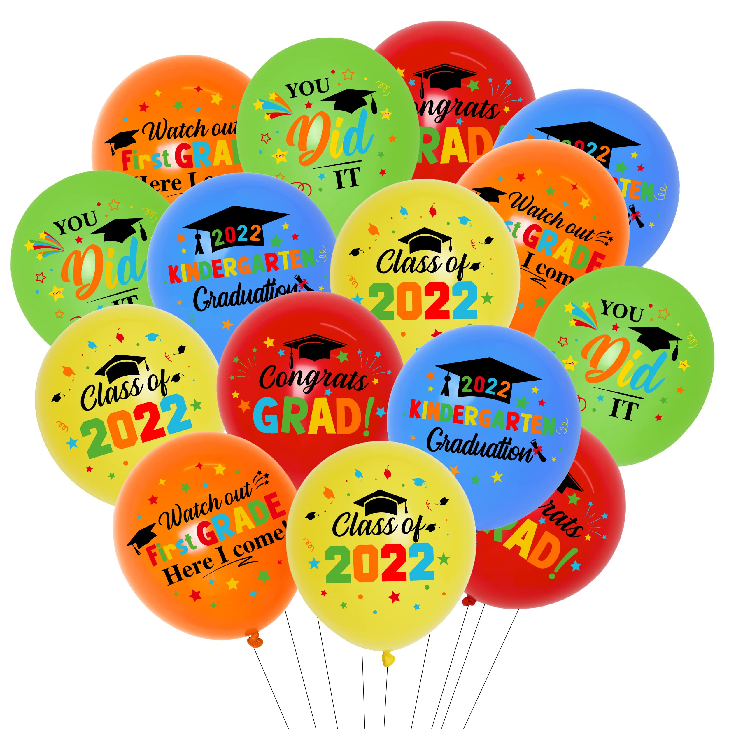 2022 Kindergarten Graduation Balloons - Congrats Grad, Class of 2022, You Did It! Preschool & Elementary Graduation Party Decorations - Perfect for School Celebrations, Graduation Ceremonies & Photo Backdrops