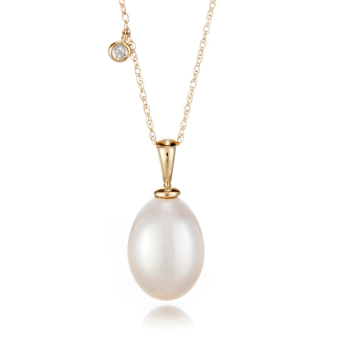 Exquisite 14K Gold Pearl & Diamond Pendant Necklace for Women | Elegant Jewelry Gift for Anniversary, Birthday & Special Occasions | Perfect for Weddings, Parties & Date Nights