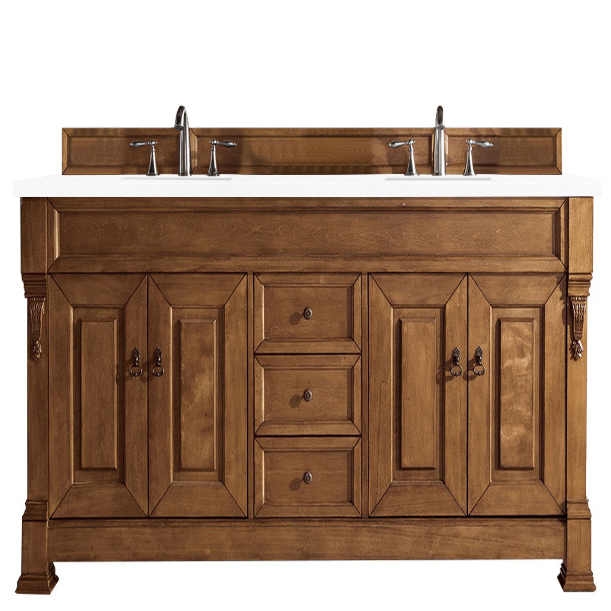 Brookfield 72 Inch Double Vanity with Country Oak Finish & 3CM Classic White Quartz Countertop - Perfect for Bathroom Remodeling and Modern Farmhouse Style Homes