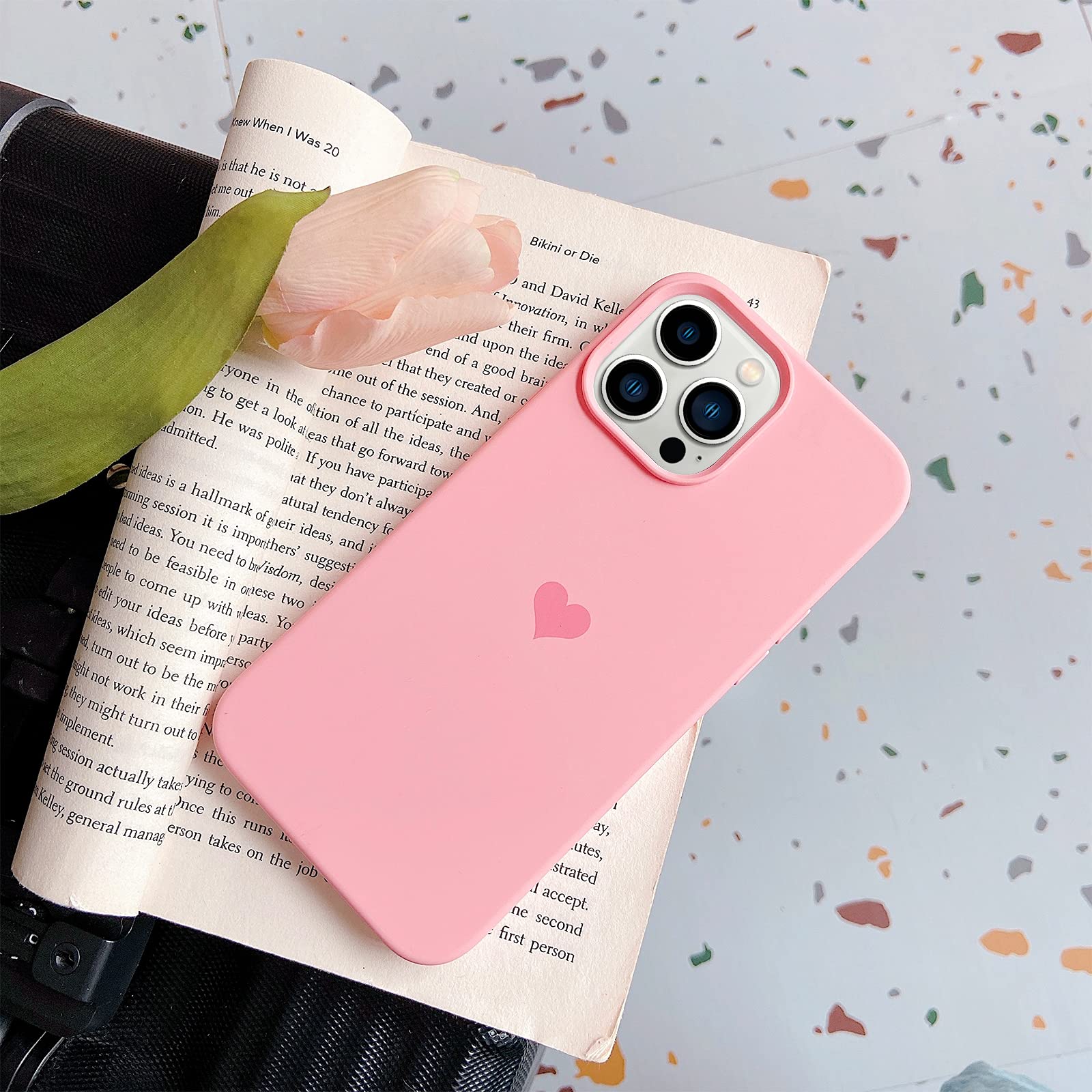 Jmltech iPhone 13 Pro Max Case - Soft Silicone Protective Cover with Anti-Scratch Microfiber Lining, Cute Heart Design for Women (Pink) | Perfect for Everyday Use, Work, and Travel Protection